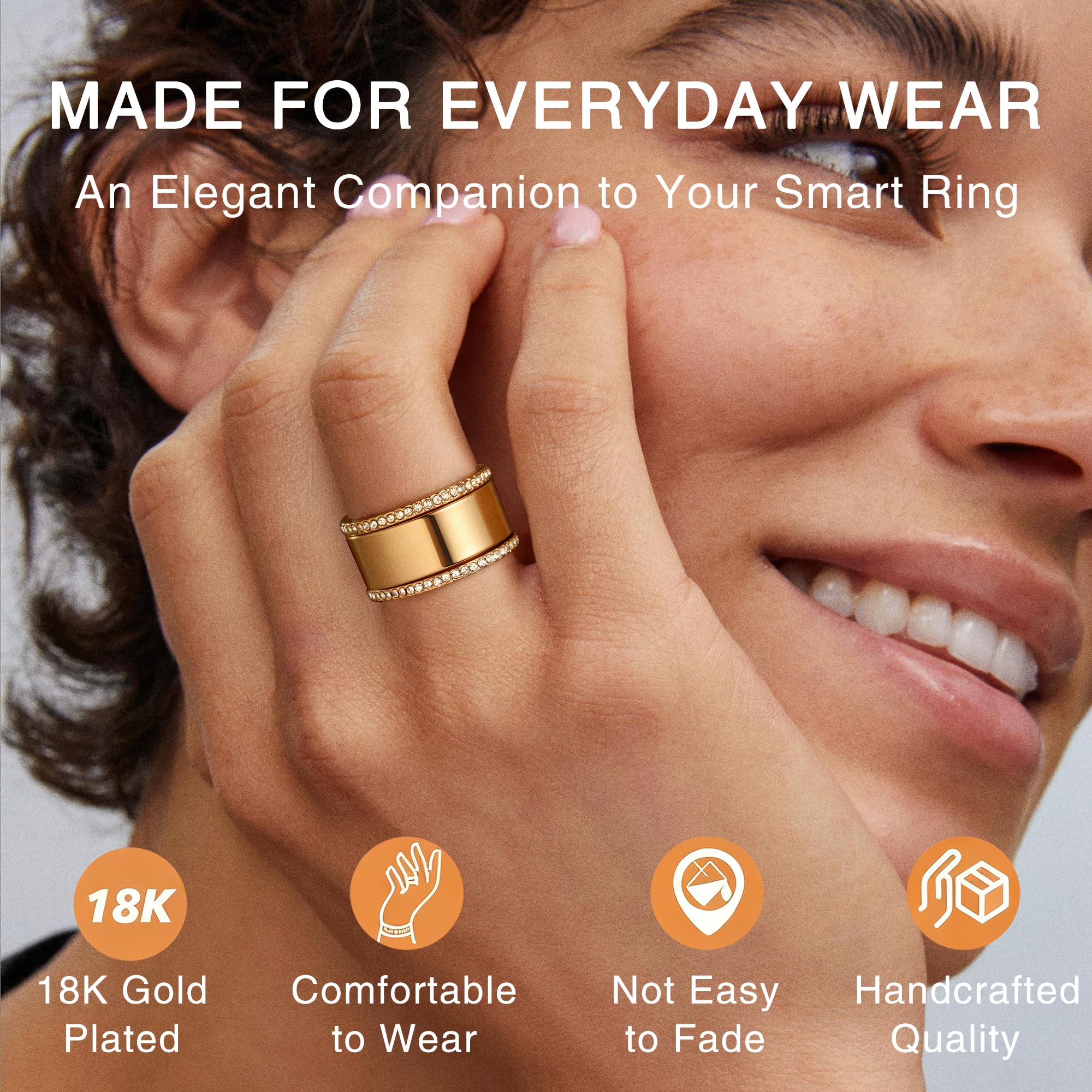 Stackable Rings for Women - 14K Gold Plated Cubic Zirconia Simulated Diamond Oura Stack Rings for Women Size 6-10