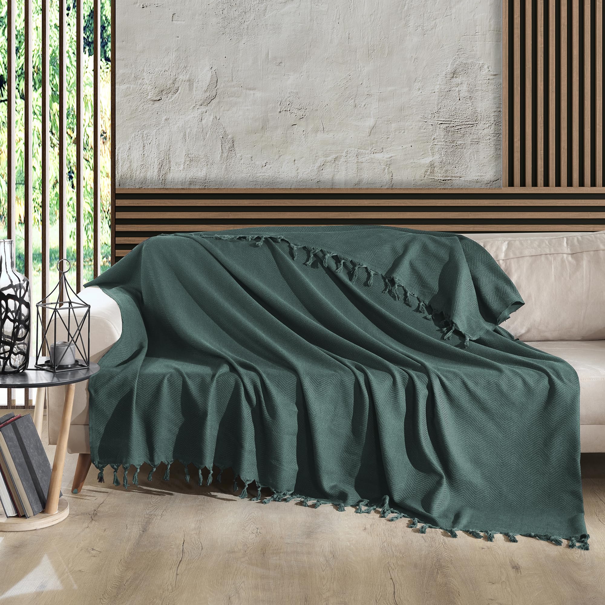Milam London 100% Cotton Large Throw For Sofas | Beds | Settees | Bed Throw Double Size | Sofa Throws Large 2 Seater | Cotton Blanket | 200 x 230 cm Green