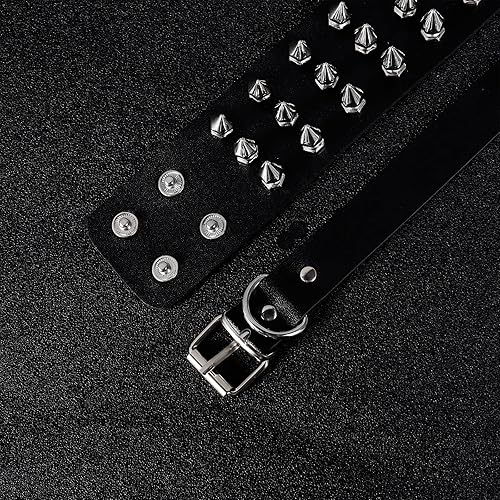 Miniatura 8 de HUASAI Puddin - Juego de gargantilla y pulsera, joyería gótica de Halloween, collar de cuero punk, collar de cuero, pulsera de espigas, disfraces