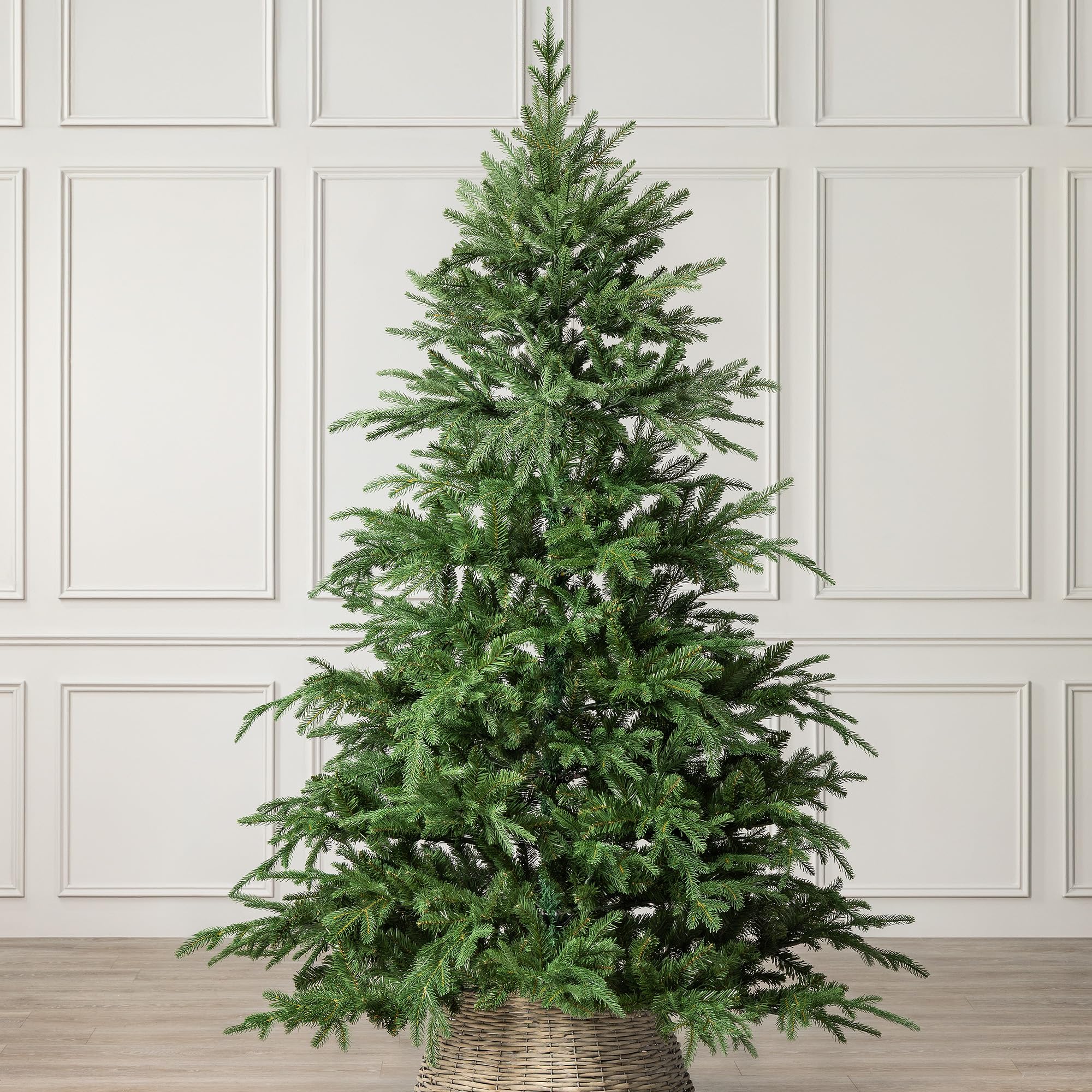 Christow Artificial Christmas Tree 7ft, Realistic Nordmann Fir with Lifelike PE & PVC Tips, Rustic Woodland Shape, Hinged Branches, Twist-Lock Poles, Green Metal Stand for Easy Display, 210cm x 132cm