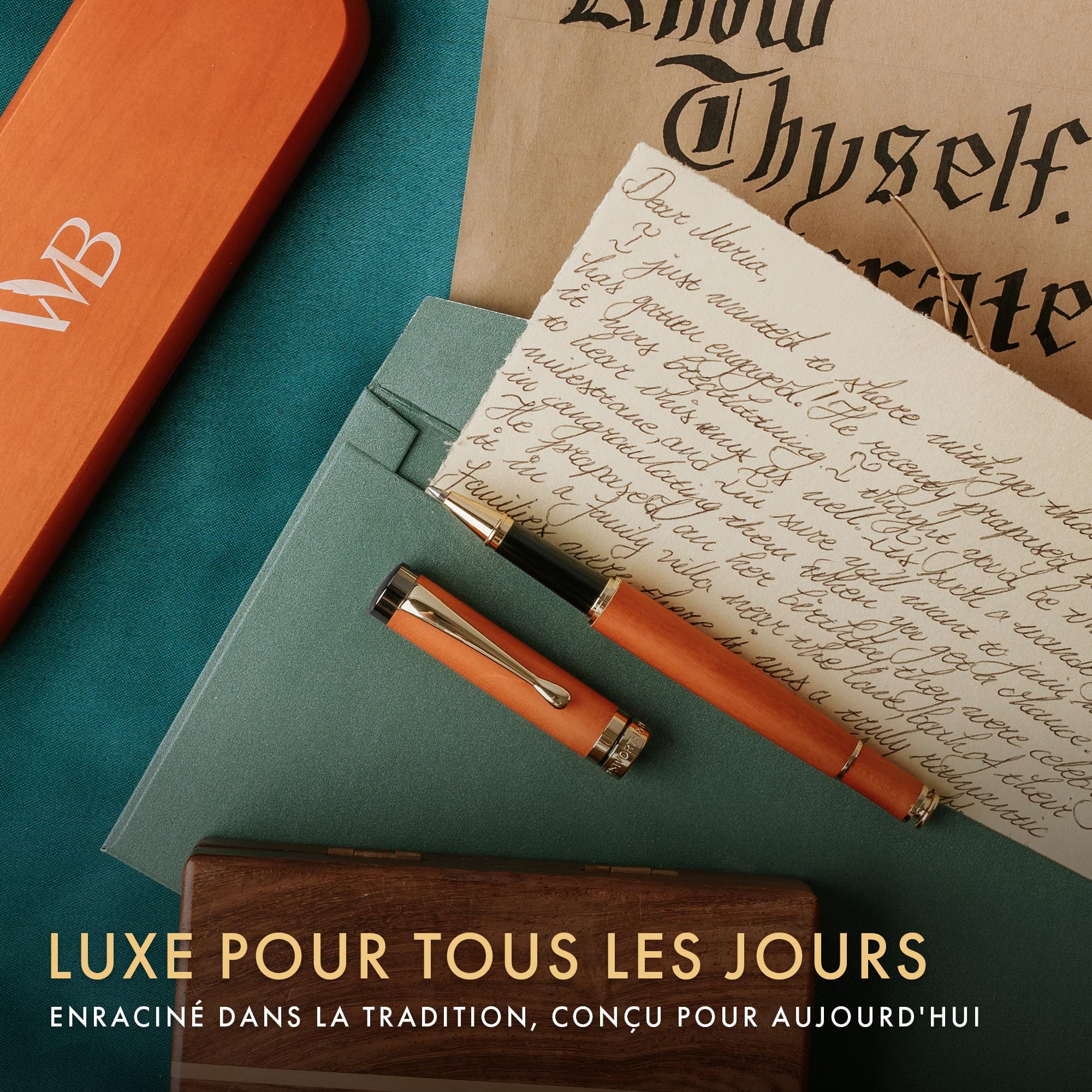 Wordsworth & Black Stylo Bille En Bambou Bois Brun - Stylo Rechargeable Luxe Avec Finition Or