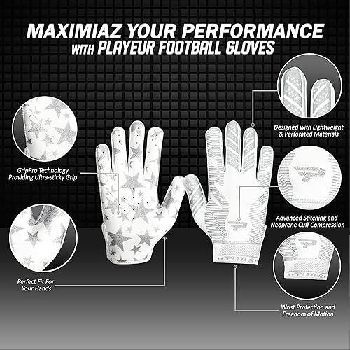 Miniatura 2 de Sticky Receiver - Guantes de fútbol para adultos y niños, ajuste elástico, agarre duradero, guantes de fútbol juvenil para niños de 8 a 12 pulgadas,