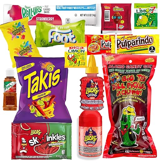 The Full Tiktok Chamoy Pickle Kit With Candy; Includes Fruit-Rollup, Lucas Gusano & Salsagheti & More Mexican Candy by Ma Lit Candy (1 Big Tex Chamoy Pickle Kit)