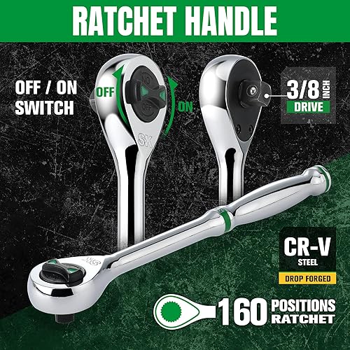 Miniatura 6 de SK Juego de llaves de vaso de 38 pulgadas con trinquete de 160-P, 30 piezas, SAE, acabado SuperKrome, construcción CR-V premium, con organizador de