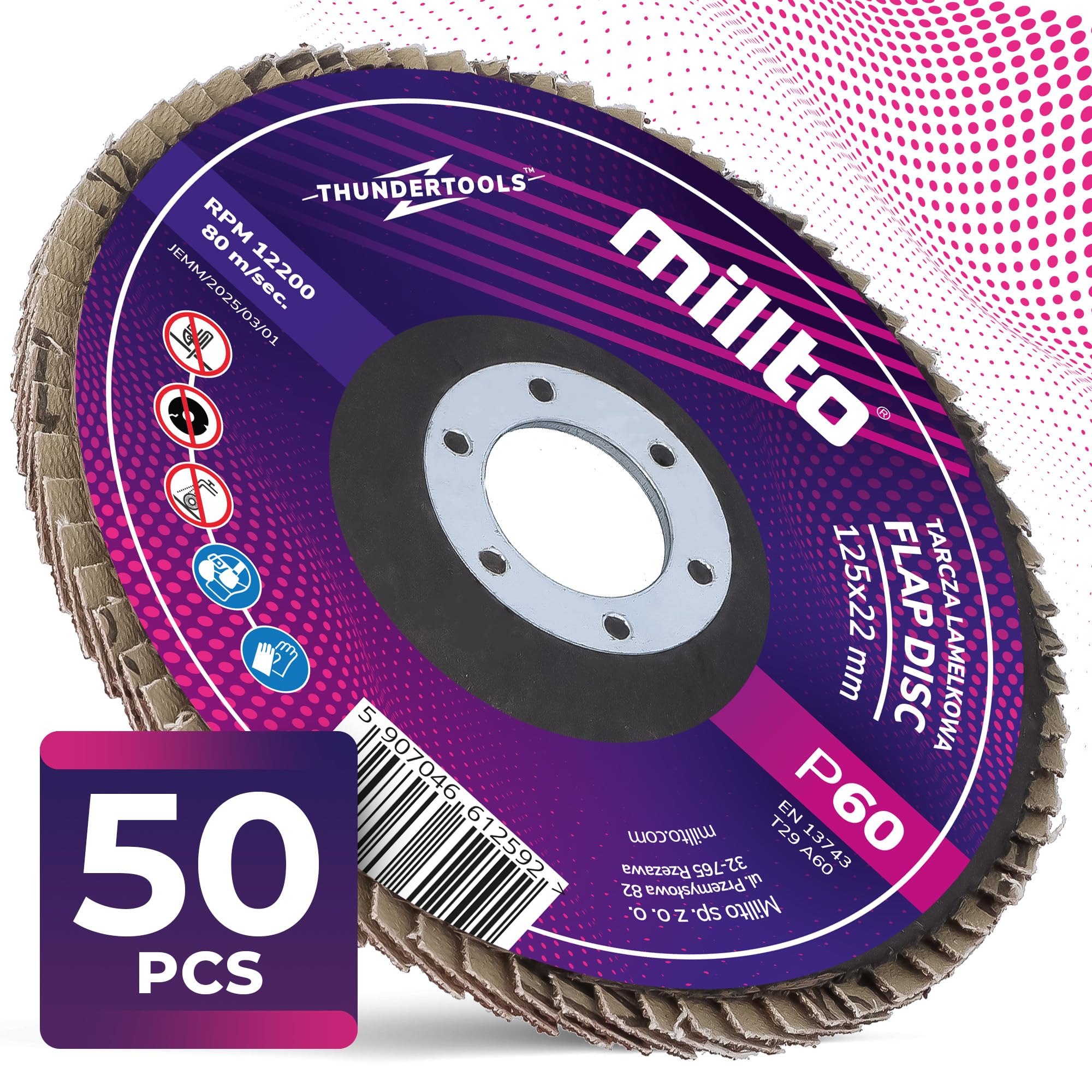 Millto Disque À Lamelles 125x22,2 mm Grain 60 T29 pour Métal Bois Meuleuse Angulaire