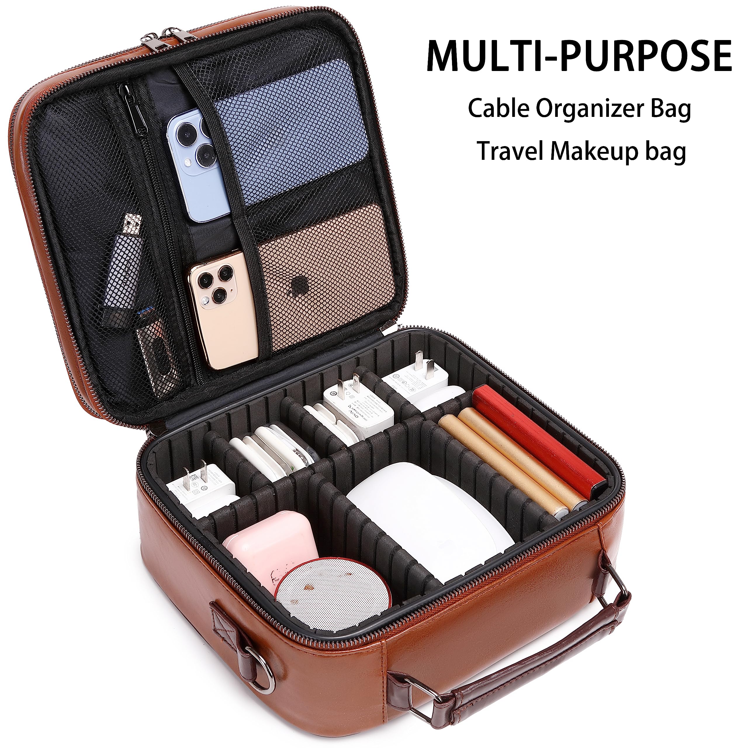 KYALOU Organizador de viaje para electrónica, funda grande impermeable para accesorios electrónicos con correa para el hombro, bolsa de almacenamiento de cables de doble capa para cable, cargador,