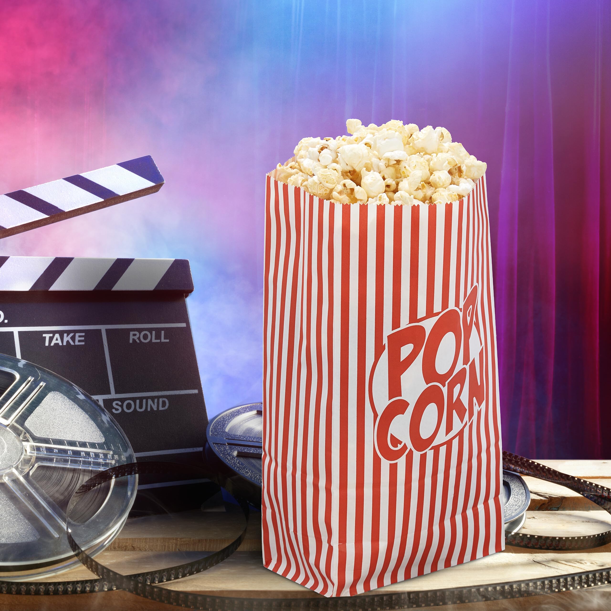 Relaxdays Sachets à popcorn, lot de 240, rayés, petits sacs, pour soirée cinéma, en papier, style rétro, rouge/blanc