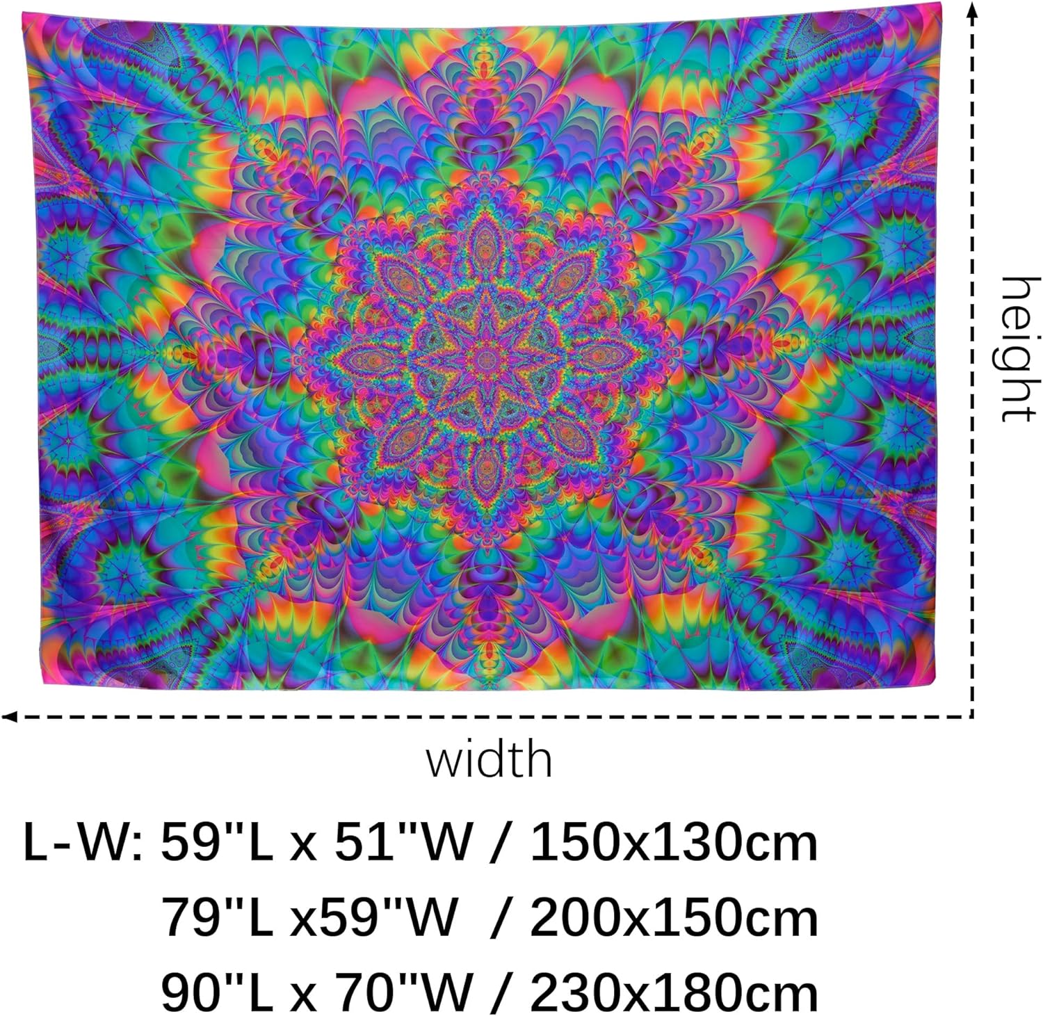 OSVINO Blacklight Mandala Tapestry 90"x70" Large, Glow In The Dark UV Reactive Psychedelic Bohemian Wall Hanging for Bedroom, Colorful Backdrop Boho Room Decor Hippie Tapestry for Living Room Dorm