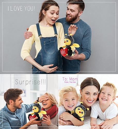 Miniatura 4 de DolliBu Abeja de abeja sentada con texto en inglés "I Love You", bonito animal de peluche con corazón rojo y nombre, regalo personalizado para el