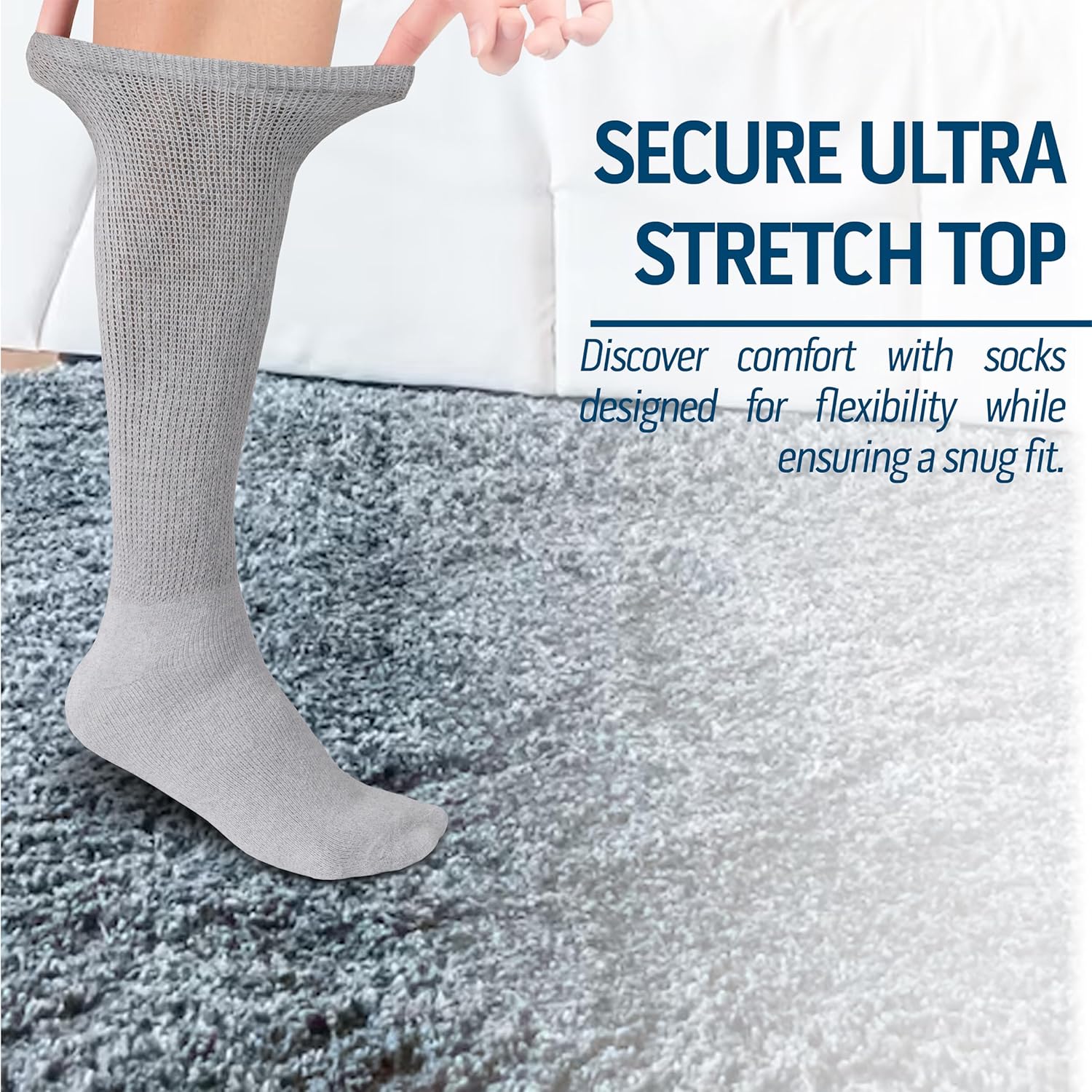 Diamond Star 2 Pairs Diabetic Knee High Socks for Men – Over the Calf Cotton Socks, Non-Binding Comfortable Fit – Men’s Shoe Size 12–14 (2 Pairs Grey) - Image 5