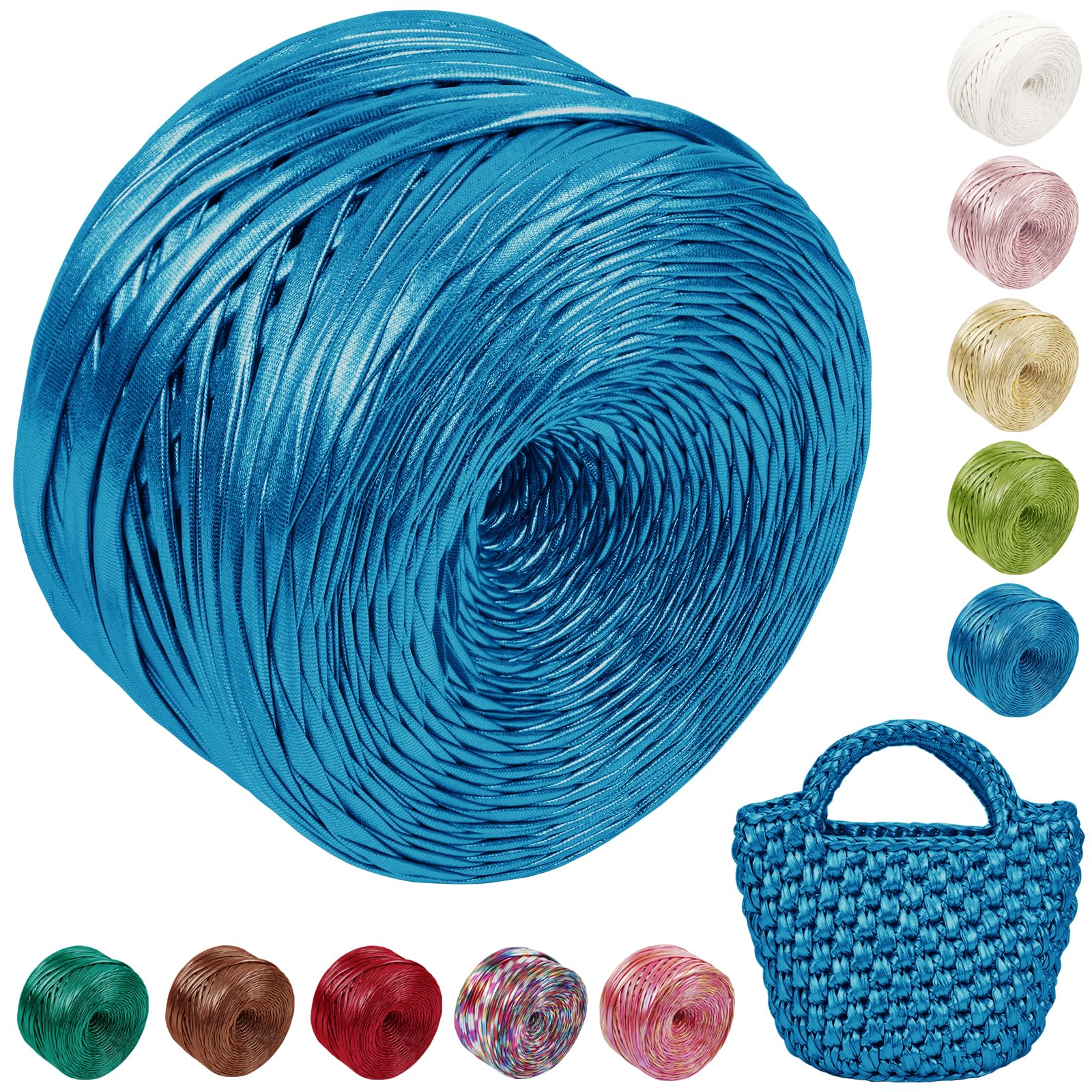 Uiopa Metallic T Shirt Yarn for Crocheting, 300g/90m Polyester Elastic Tshirt Yarn Single-Side Thick Fabric Cloth Ribbon for Crochet Bags, Baskets, Home Decor, DIY Crafts (Sky Blue)