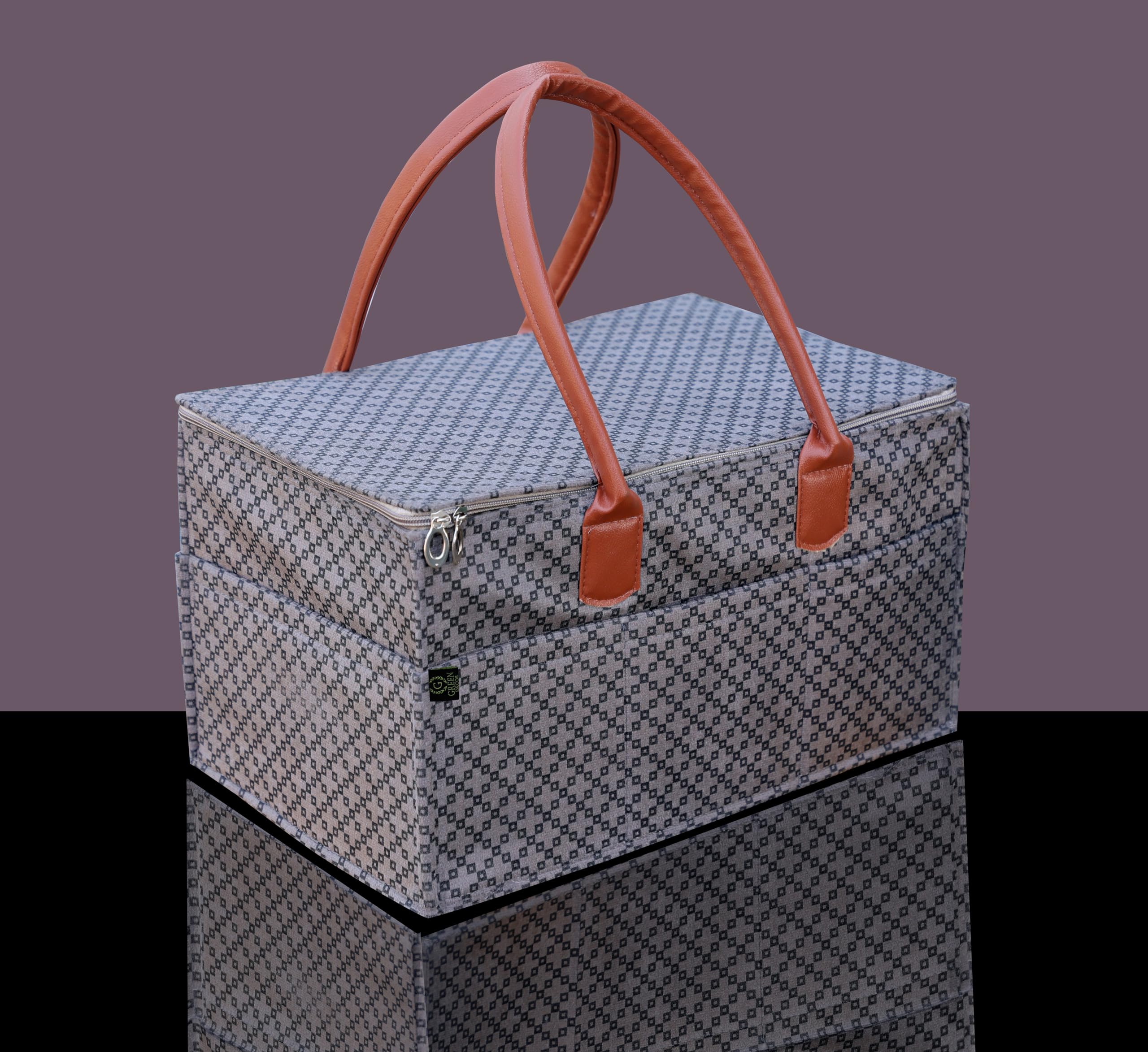 GREEN DECOR - Non Woven Fabric Cute Diaper Caddy Bag with Handles & Zip Lock for Smart Mothers Baby Diaper Caddy Wipes Felt Storage Organizers,Foldable and Portable(Dotted Grey-18X12X9 Inch)