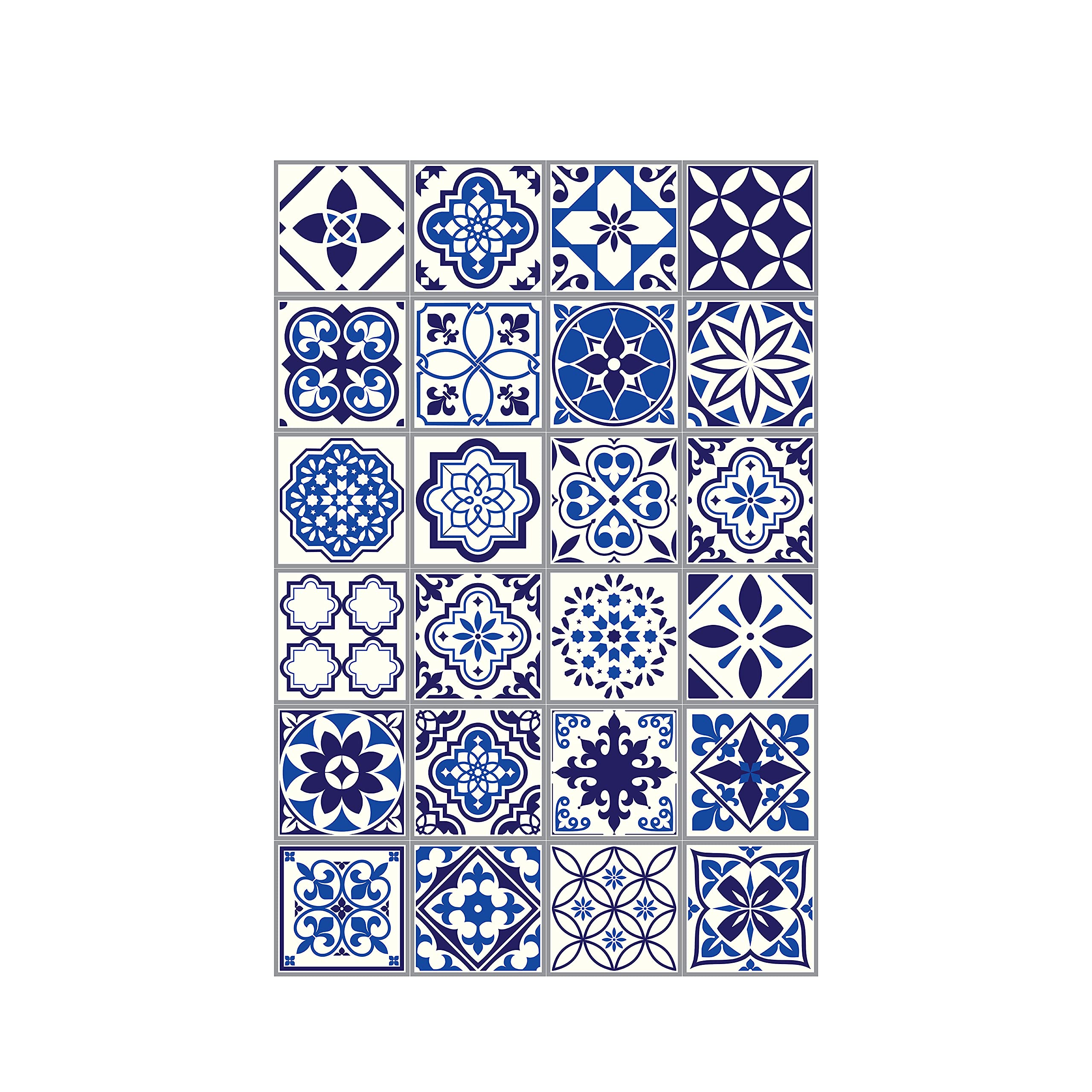 Pack De 24 Pegatinas Adhesivas Azulejo Vintage Azul – Walplus 10x10 Cm Efecto 3D Para Muebles Y Pared