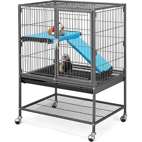 Topeakmart 34 Inch Multi-Level Small Animal Cage for Adult Rats, Chinchillas - Metal Rolling Cage with Removable Ramp & Platform, Black