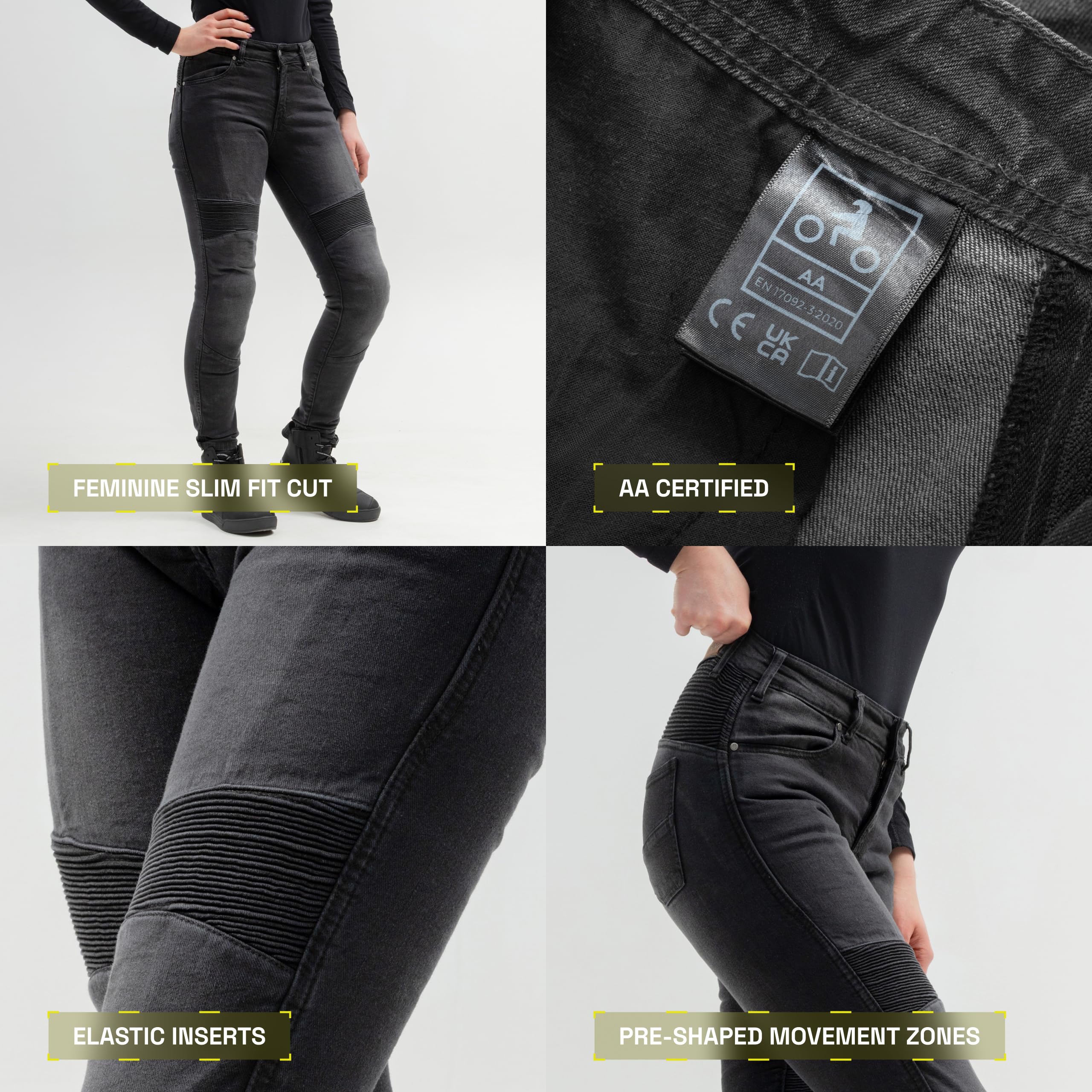 BROGER Aura Motorradjeans Motorradhose Damen | Denim | Knie und Hüft Protektoren Stufe 1 | Aramidfaser Futter | Schutzstufe AA | Slim Fit