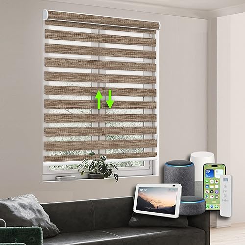 Persianas enrollables motorizadas con control remoto (persianas de ventana) con batería recargable incorporada. Hogar inteligente compatible con la