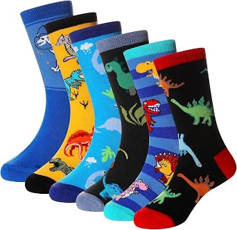 SeeyAN Boys Socks Kids Funny Cotton Novelty Crew Cartoon Space Dinosaur Crazy Socks 6 Pairs