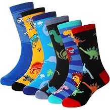 SEEYAN Boys Socks Kids Funny Novelty Cotton Crazy Cartoon Dinosaur Space Shark Fun Crew Socks 6 Pairs