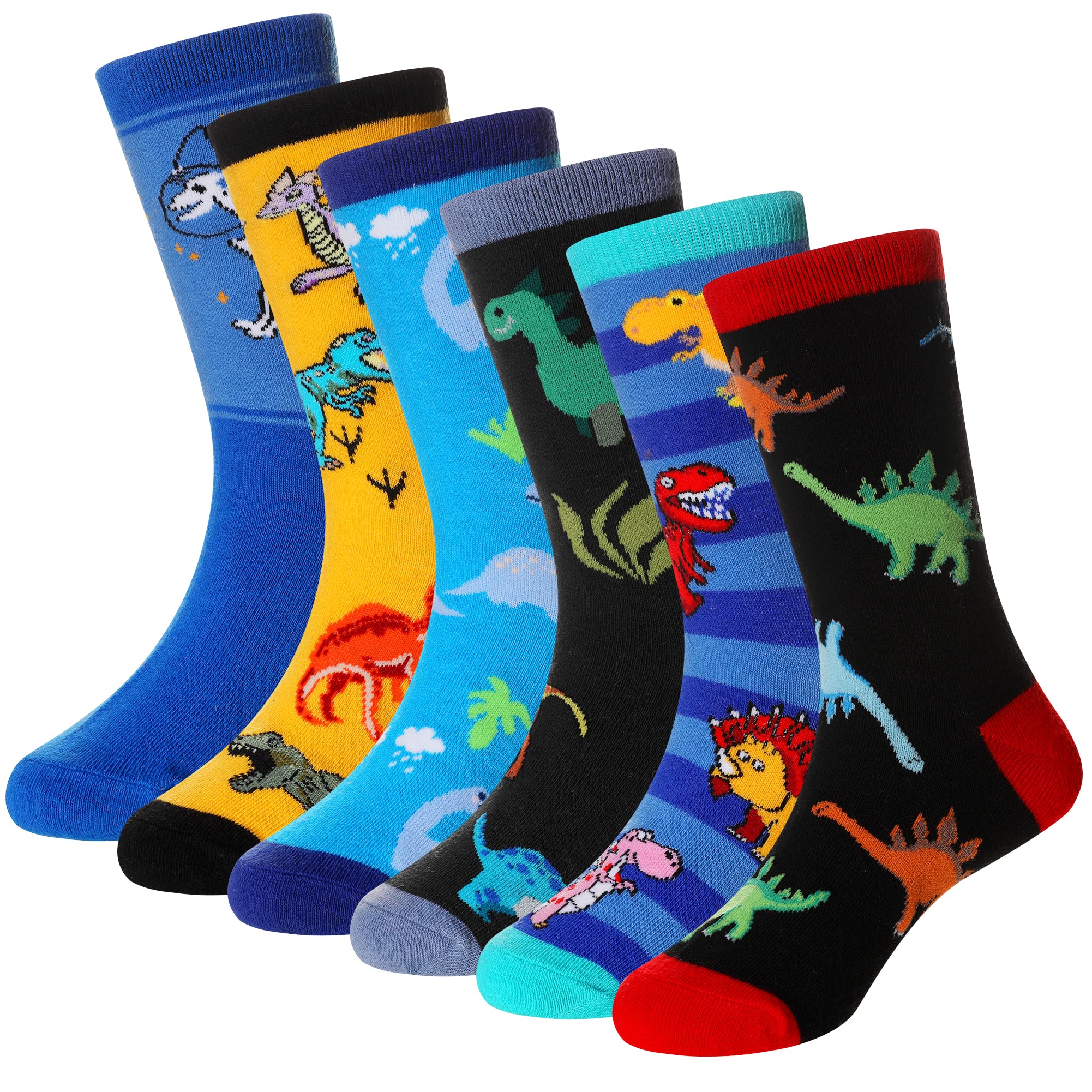 SeeyAN Boys Socks Kids Funny Cotton Novelty Crew Cartoon Space Dinosaur Crazy Socks 6 Pairs