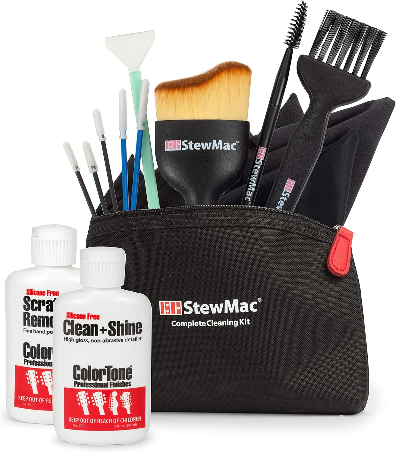StewMac Guitar Cleaning Tool Set with ColorTone Clean + Shine and ColorTone Scratch Remover, 15-piece Set