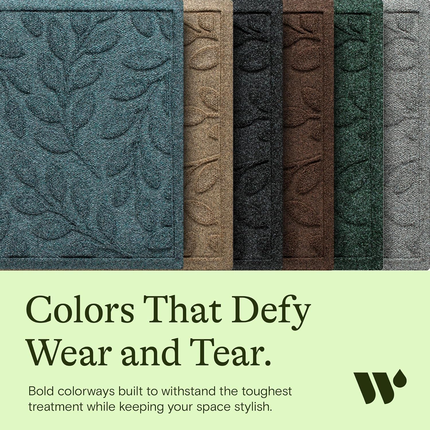 WaterHog Welcome Mat for Indoor/Outdoor, 2’ x 3’, Made in USA, Durable & Water-Resistant, Dirt Trapping Mat, Decorative Front Door and Entryway Rug, Brittney Leaf Design, Bluestone - Image 4