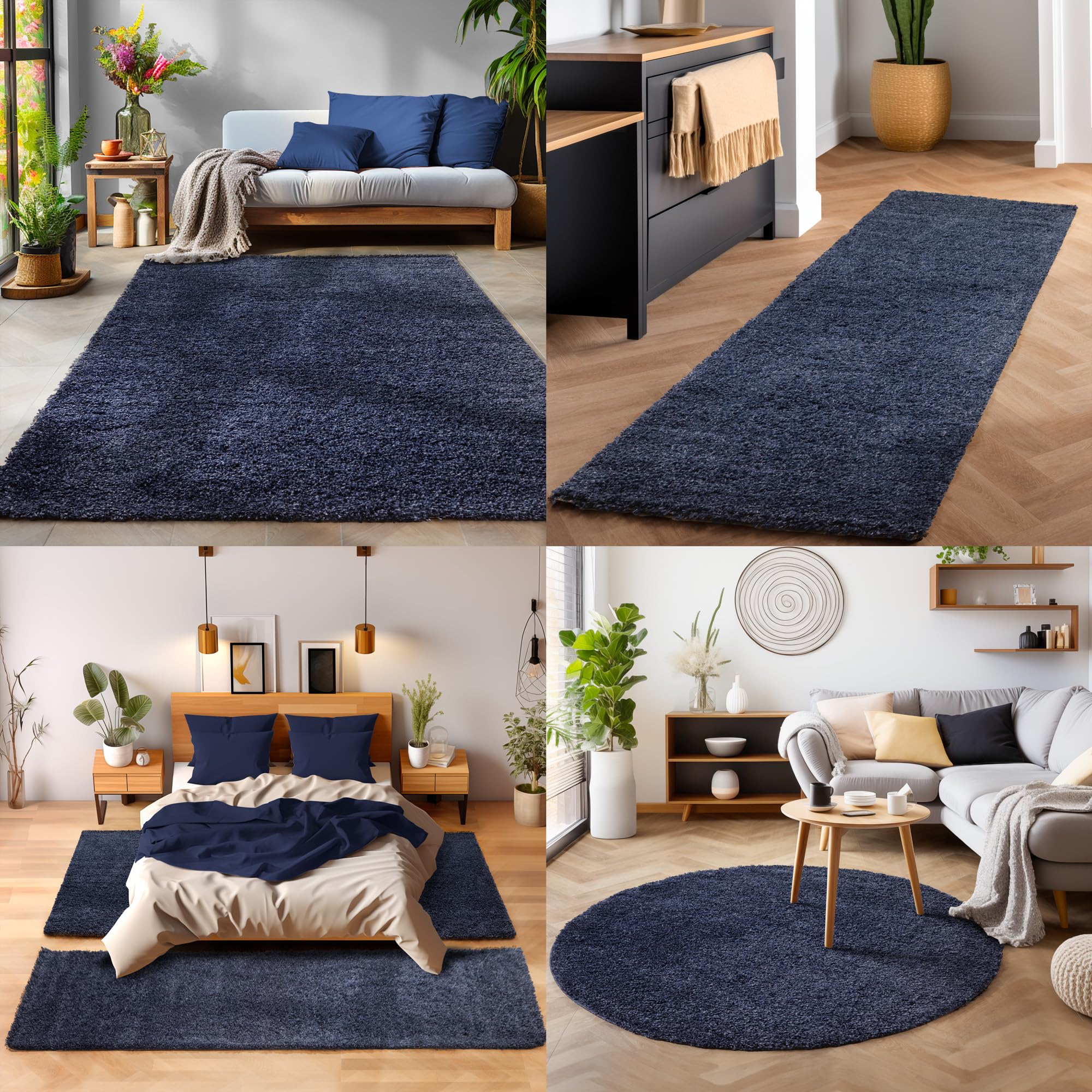 Set 3 Tappeti Shaggy A Pelo Lungo - Polipropilene Grigio, 2 Scendiletto 60x110 Cm + 1 Tappeto 100x200 Cm