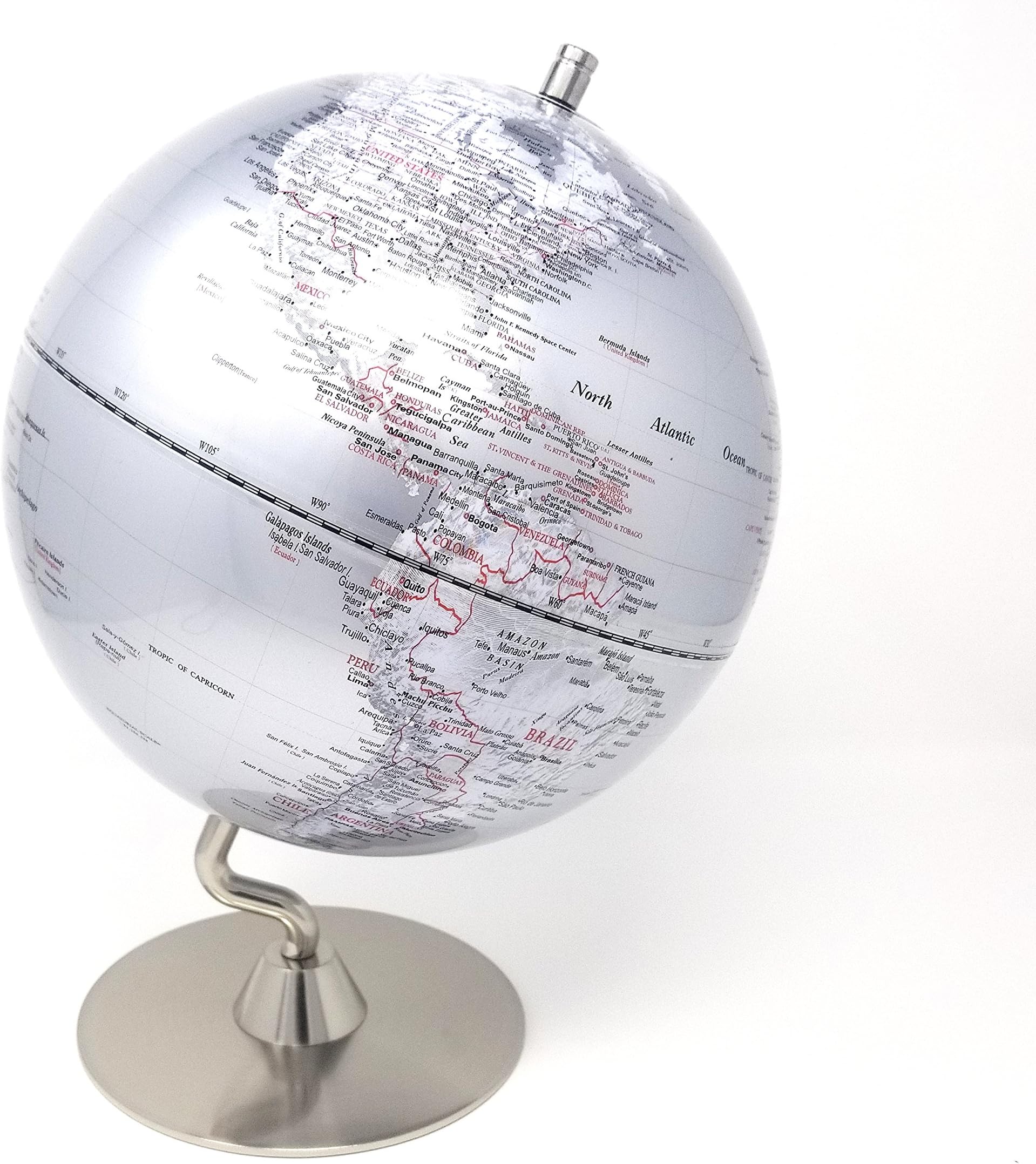 Metallic Premium Decorative Modern Home Office Desk Globe with Chrome Polished Metal Base for Home Décor and Educational Globe (Silver Ocean 10" Diameter)