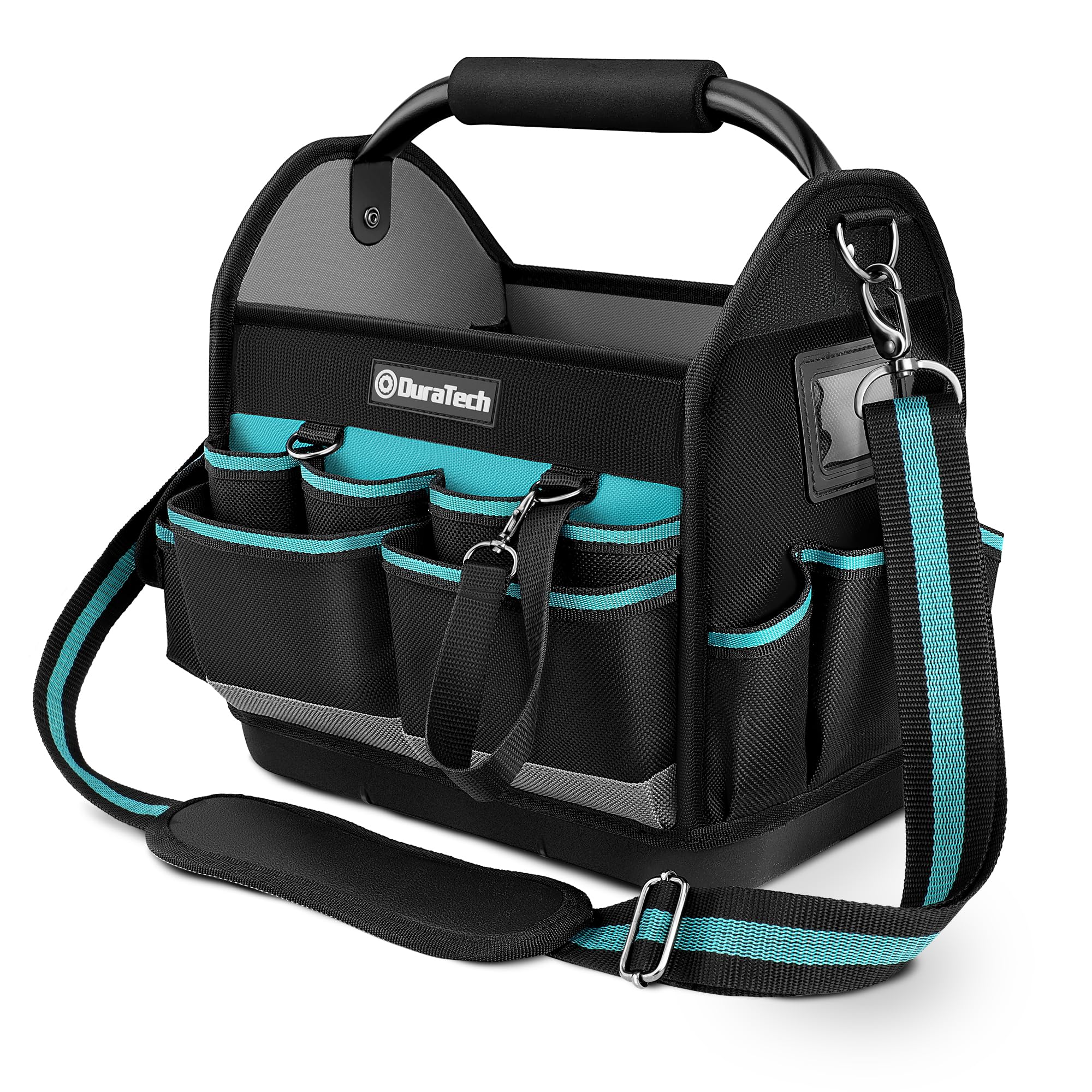 DURATECH Tote Tool Bag 30.5 x 22 x 30 cm, Heavy Duty 900D Open Tool Bag, Electricians Tool Bag with Rotatable Steel Tube Grip and Adjustable Shoulder Strap, Plumbers Tools Bag with Multiple Pockets
