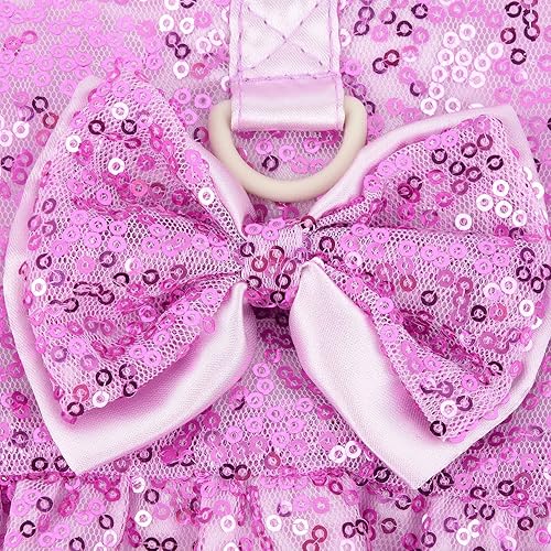 Miniatura 3 de Zunea Vestidos de arnés para perro con lentejuelas brillantes para perros pequeños, vestido de princesa de verano con nudo de lazo, anillo en D,