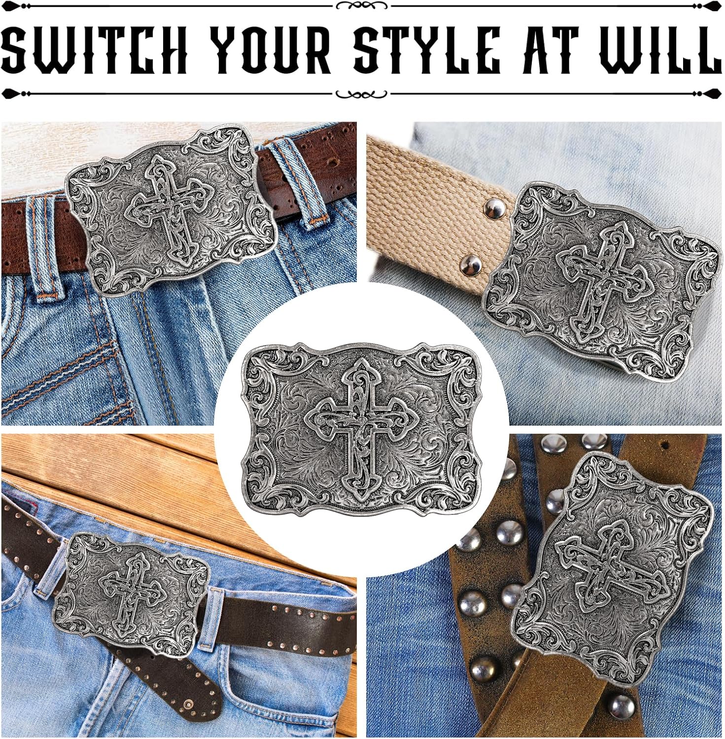 Vintage Celtic Pattern Cross Belt Buckle For Men Women - Image 7