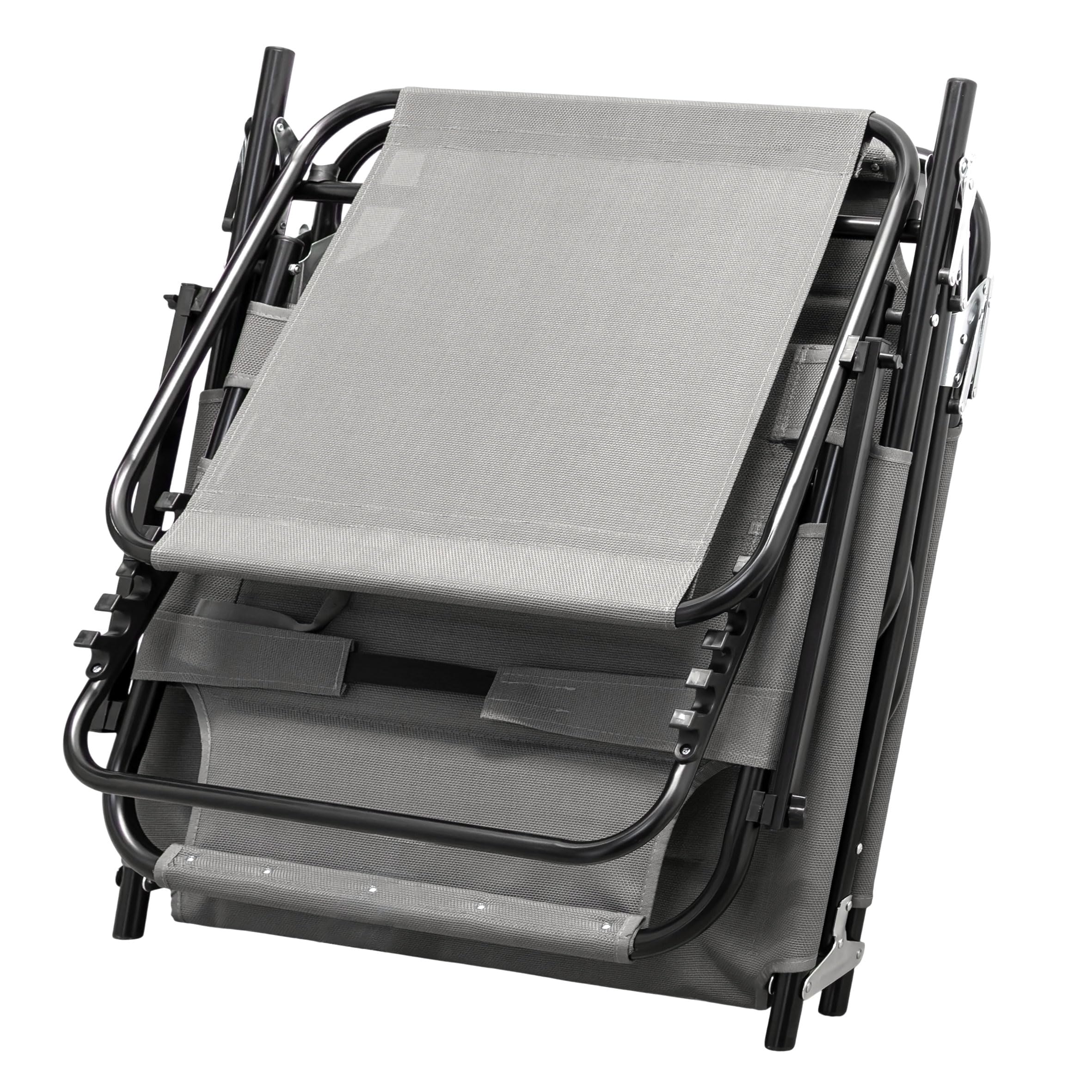 Spetebo XXL Aluminium Gartenliege mit Sonnendach - 200 x 70 cm - Grau | Sonnenliege gepolstert, mit Kopfkissen, Relax Garten Sonnen Liege, breite Liegefläche