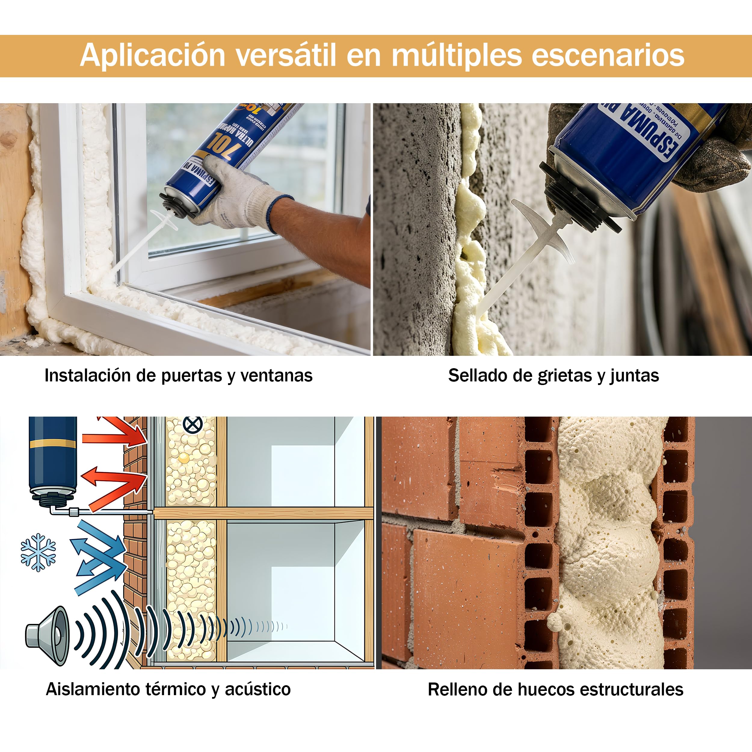 Etrexonline Kit Espuma de Poliuretano 70L Ultra Rápida – 12 Botes de 750ml + Pistola Aplicadora + Limpiador 500ml, Espuma Expansiva para Sellado y Aislamiento