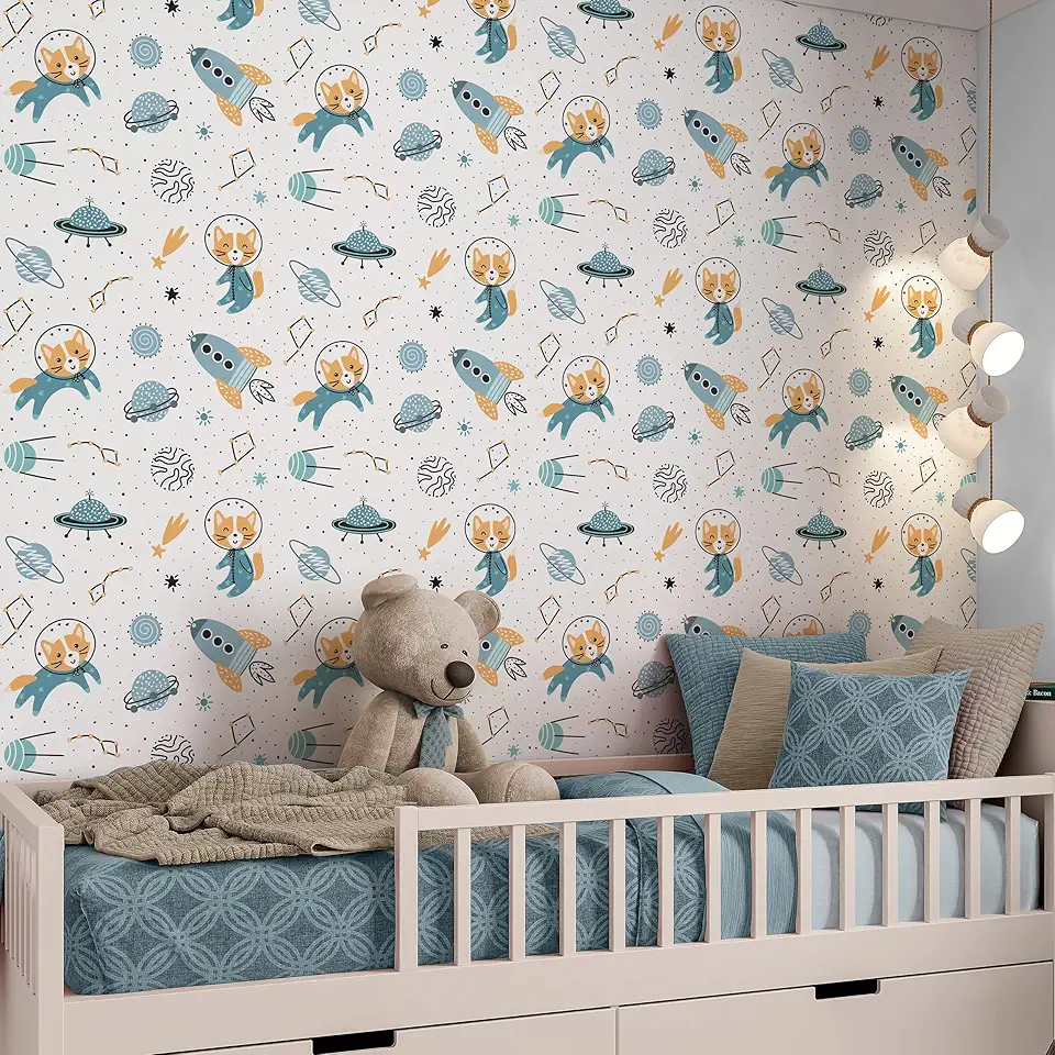 Papel de Parede Adesivo Infantil Gatinho Astronauta