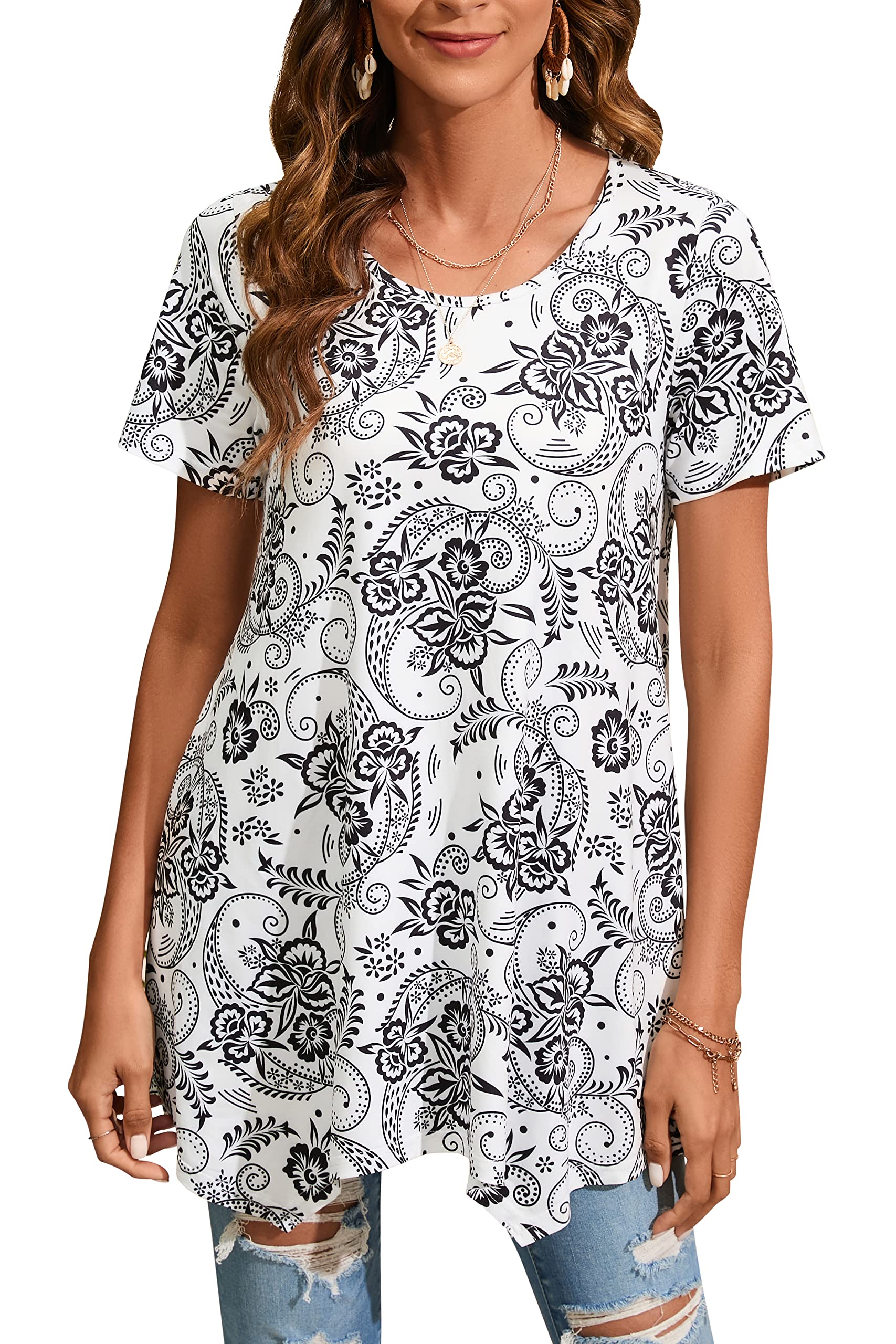 Enmain Camisetas de Manga Larga para Mujer Cuello Redondo Holgada Casual Túnica Tops Elasticidad Manga 3/4 Larga Tshirt