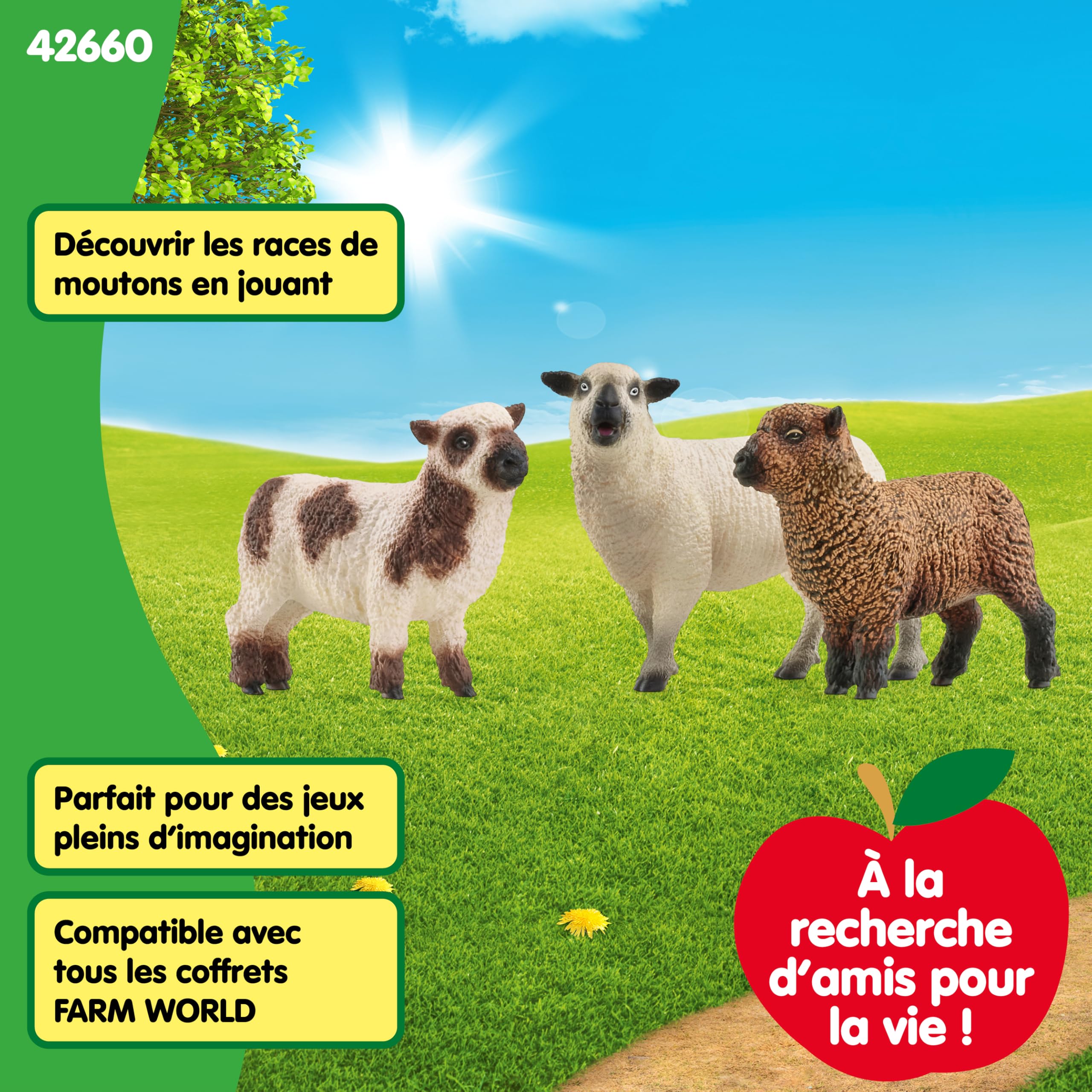 Set De 3 Figuras De Ovejas De Schleich – Oveja Hampshire Y Southdown Babydoll, Granja FARM WORLD, Detalladas Y Pintadas A Mano (+3 Años)