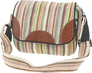 GURU SHOP Borsa a Tracolla in Tessuto Etno, Piccola Borsa Nepal - Beige, Unisex - Adulti, Cotone, Size:One Size, 20x25x11 cm, Borse a Tracolla