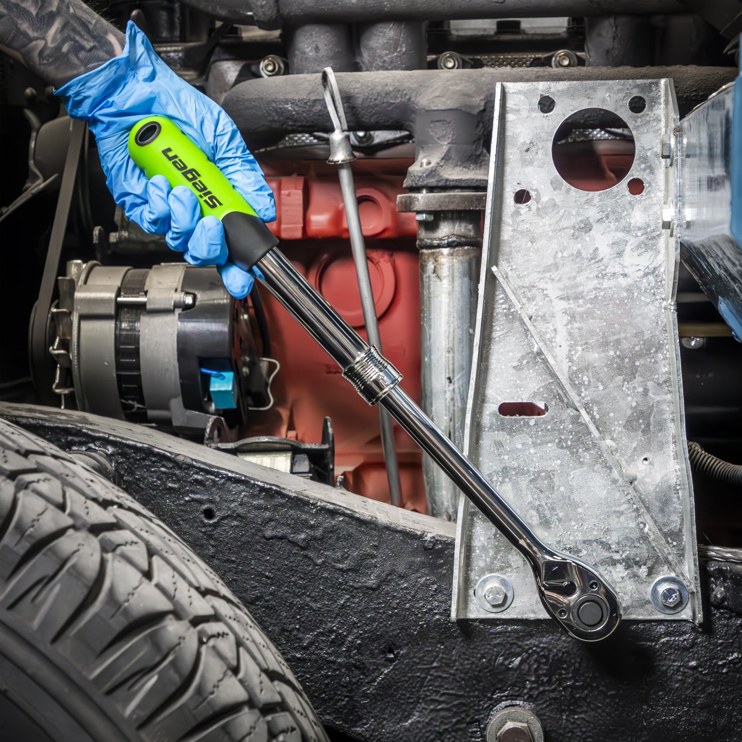 Siegen by Sealey 1/2" Sq Drive Extendable Ratchet Wrench - S01284, Green Chrome - Image 3