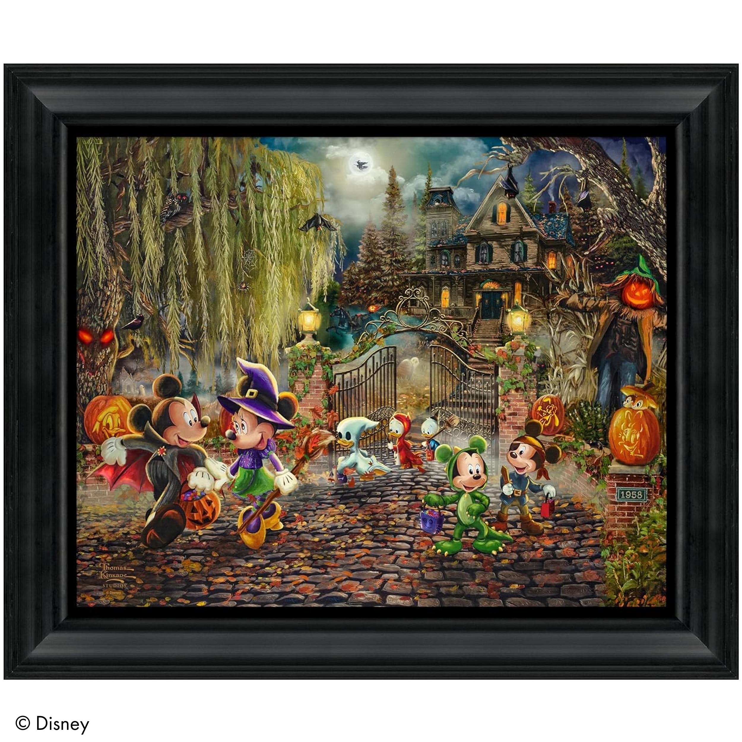 Thomas Kinkade Disney Mickey and Minnie Halloween Fun - 16" x 20" Brushstroke Vignette