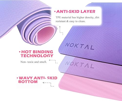 Miniatura 5 de NOKTAL PRO - Esterilla de pilates y yoga, respetuosa con el medio ambiente, alta densidad, 72 x 24 pulgadas, 0.315 pulgadas de grosor,