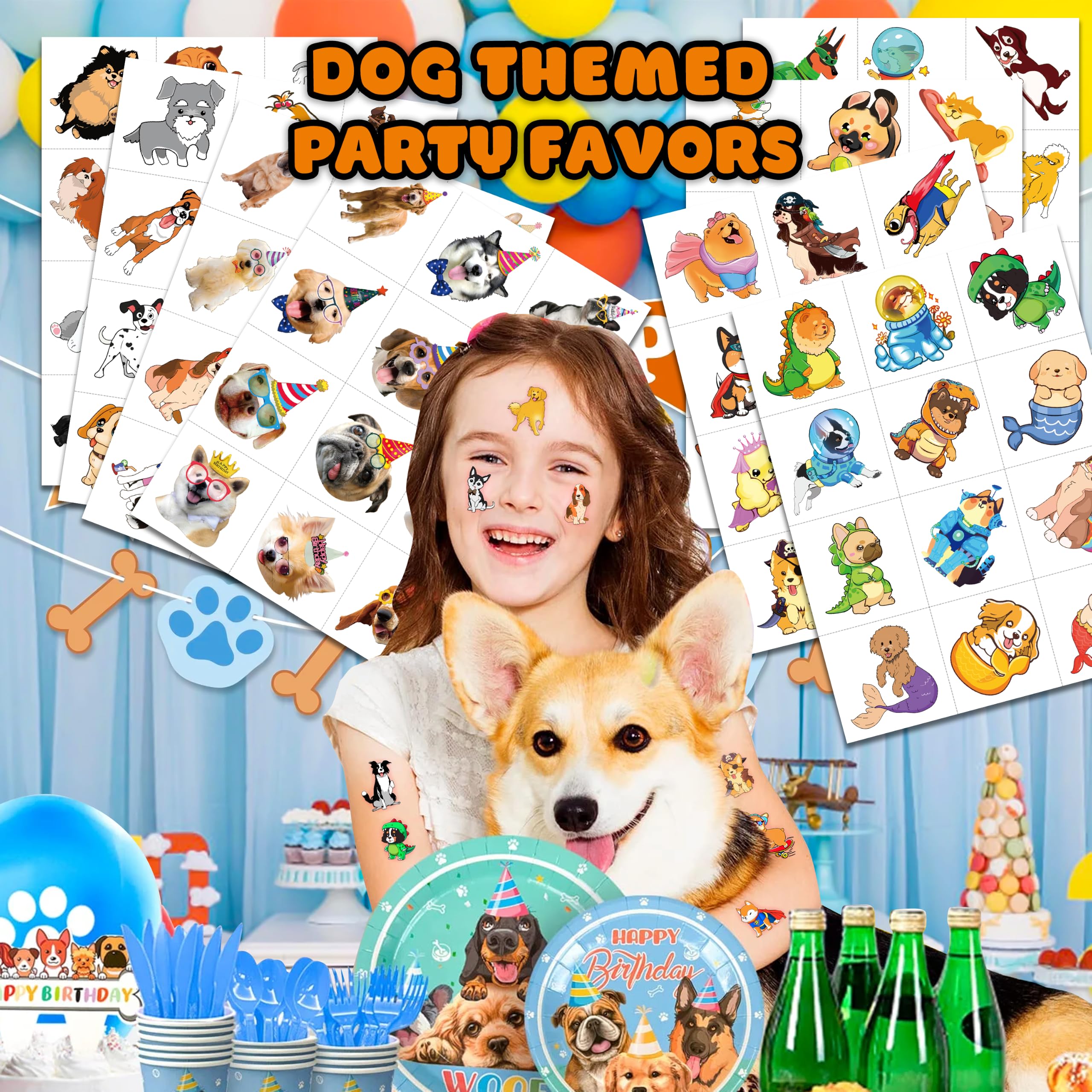 91TATTOOS 96 Tatuajes Temporales Precortados De Perro Y Cachorro Para Niños Recuerdos Suministros Y Decoraciones Para Fiestas De Cumpleaños Temáticas Pegatinas De Tatuajes Falsos De Animales