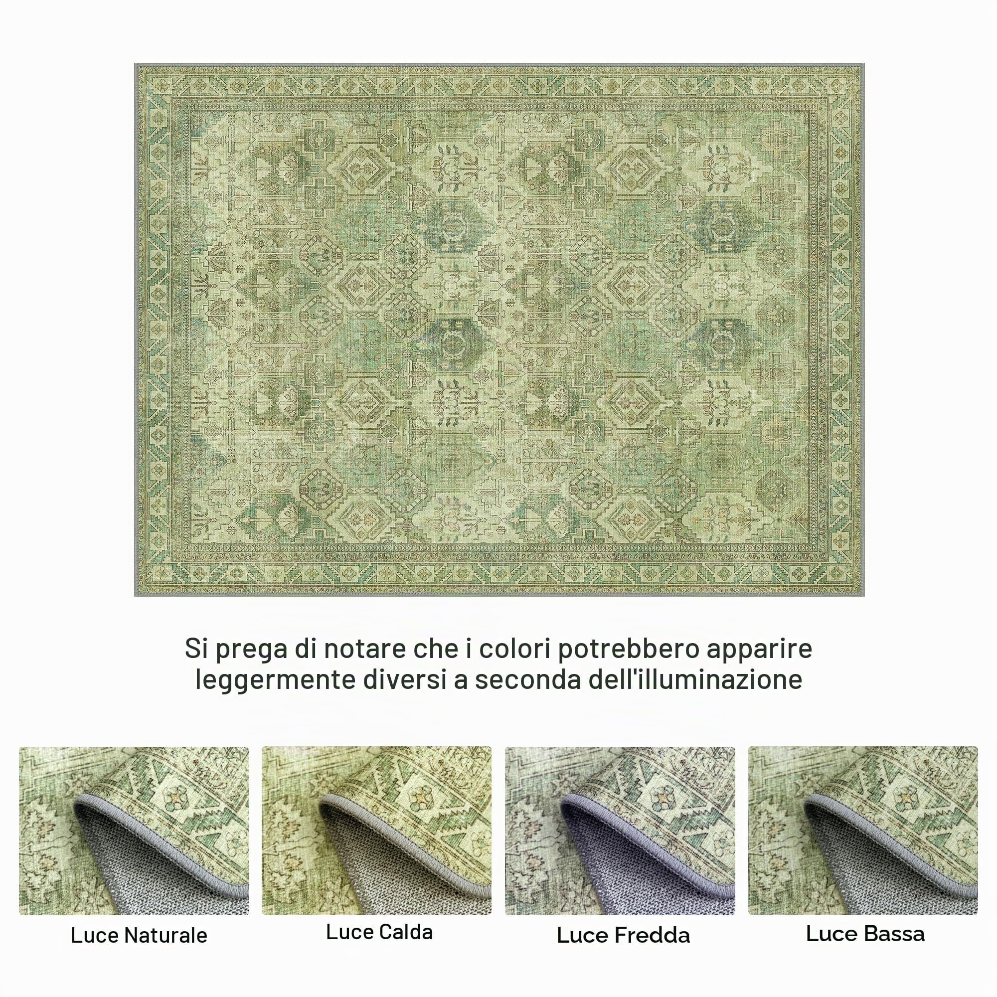 BEIMO Tappeto Salotto Vintage, Tappeti Ingresso Interno, Tappeto Antiscivolo Lavabile, Grandi Tappeti Persiano per Cucina, Camera Da Letto, Ufficio, Bambù Verde, 200x290cm