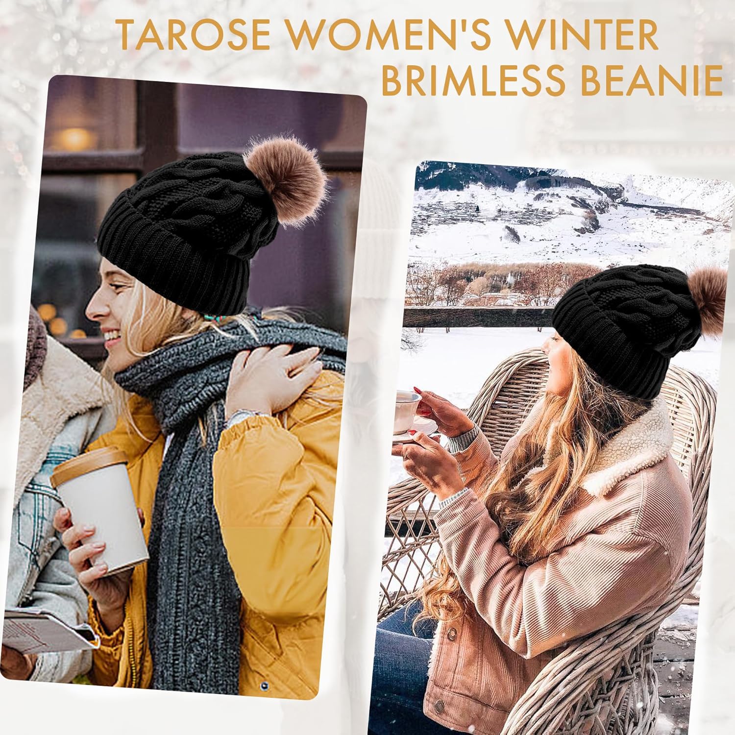 TAROSE Womens Winter Hat Beanie, Warm Soft Hat for Women Pompom Knit Hats Ski Cap with Faux Fur Lined - Image 6