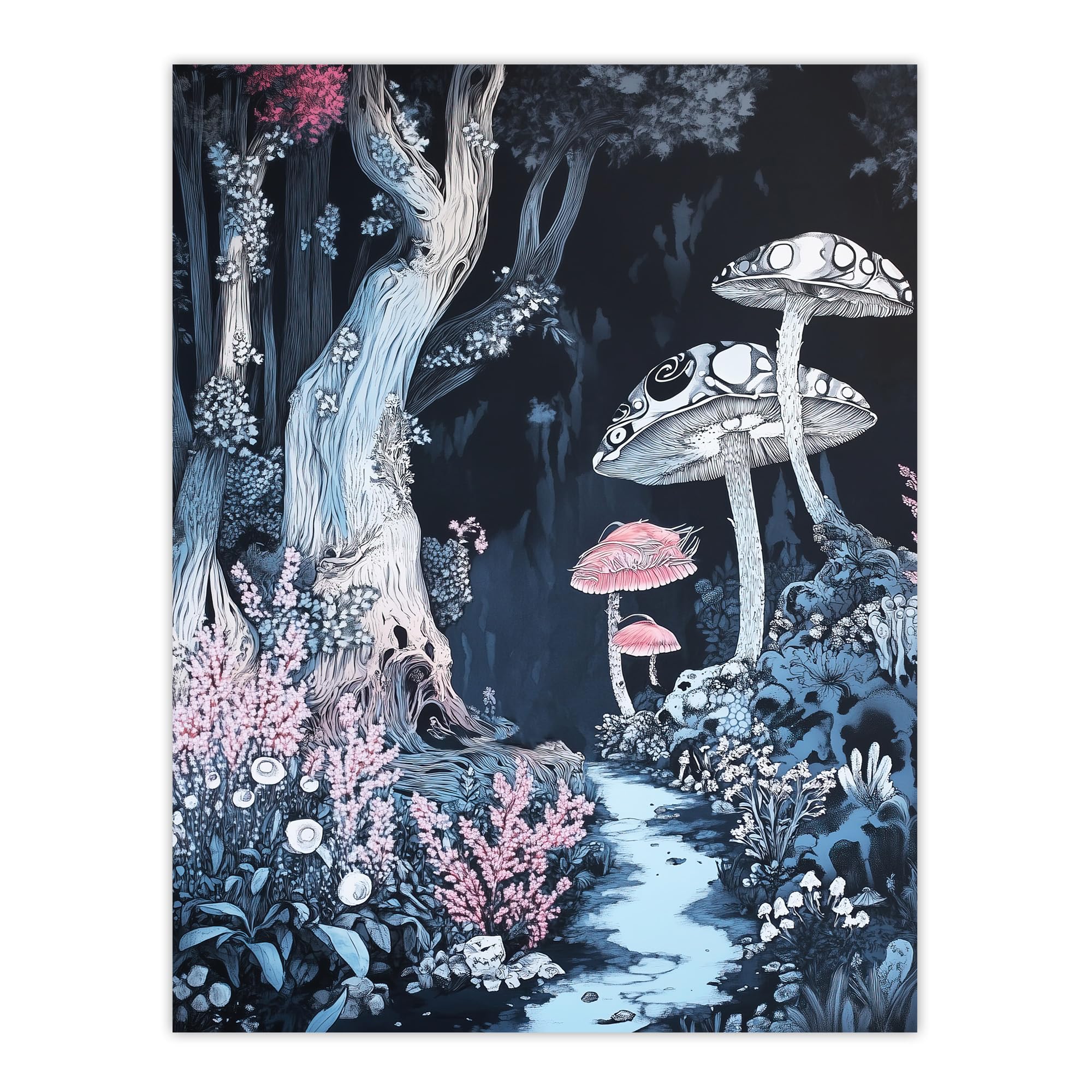 Artery8 Magical Forest Mushroom Wildflower Path Fantasy Living Room Extra Large XL Wall Art Poster Print