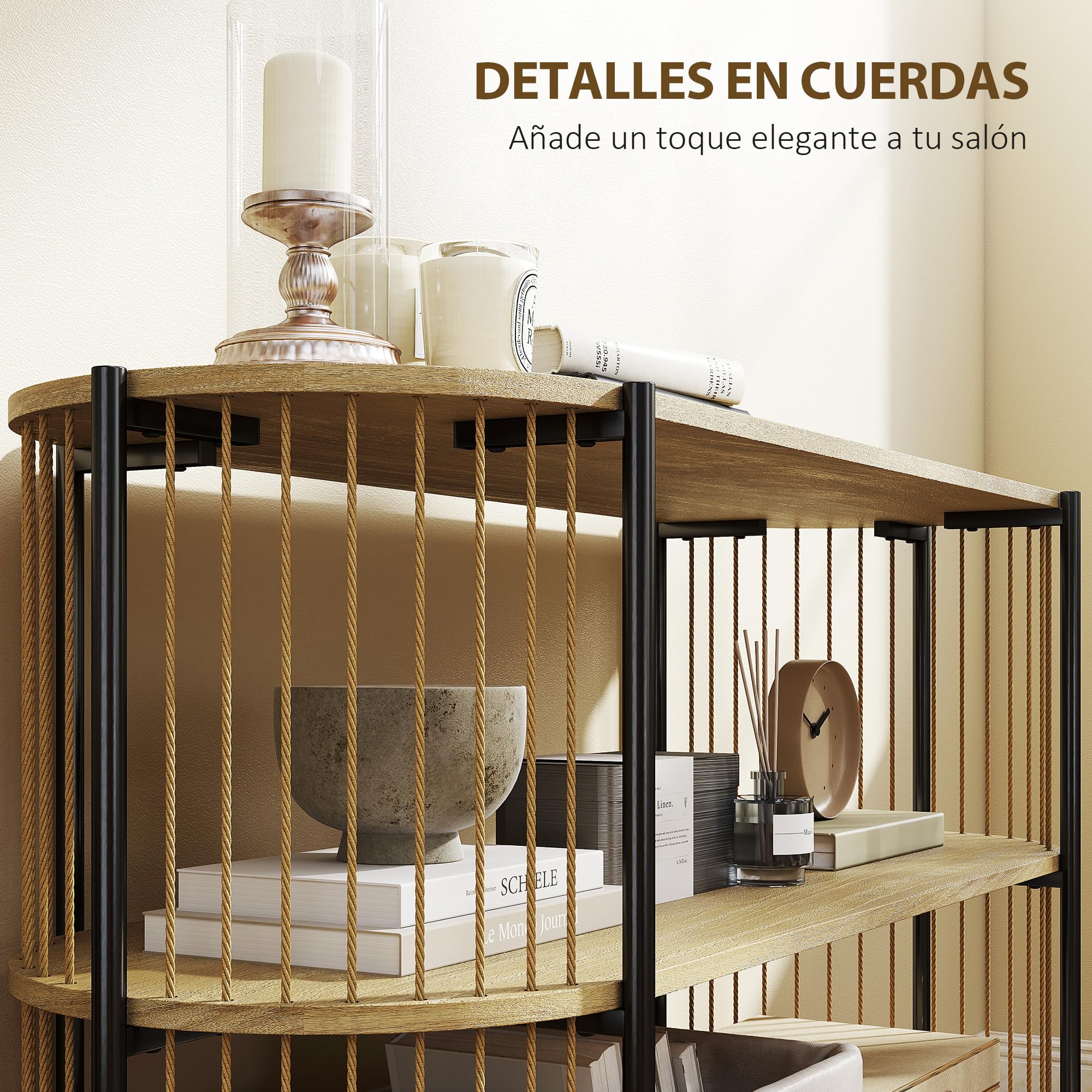 HOMCOM Mesa de Consola Consola Recibidor 124x43,5x80 cm Natural | Cuerda de Papel Trenzada a Mano, 3 Niveles, Marco de Acero, Estilo Bohemio, para Entrada Sala de Estar