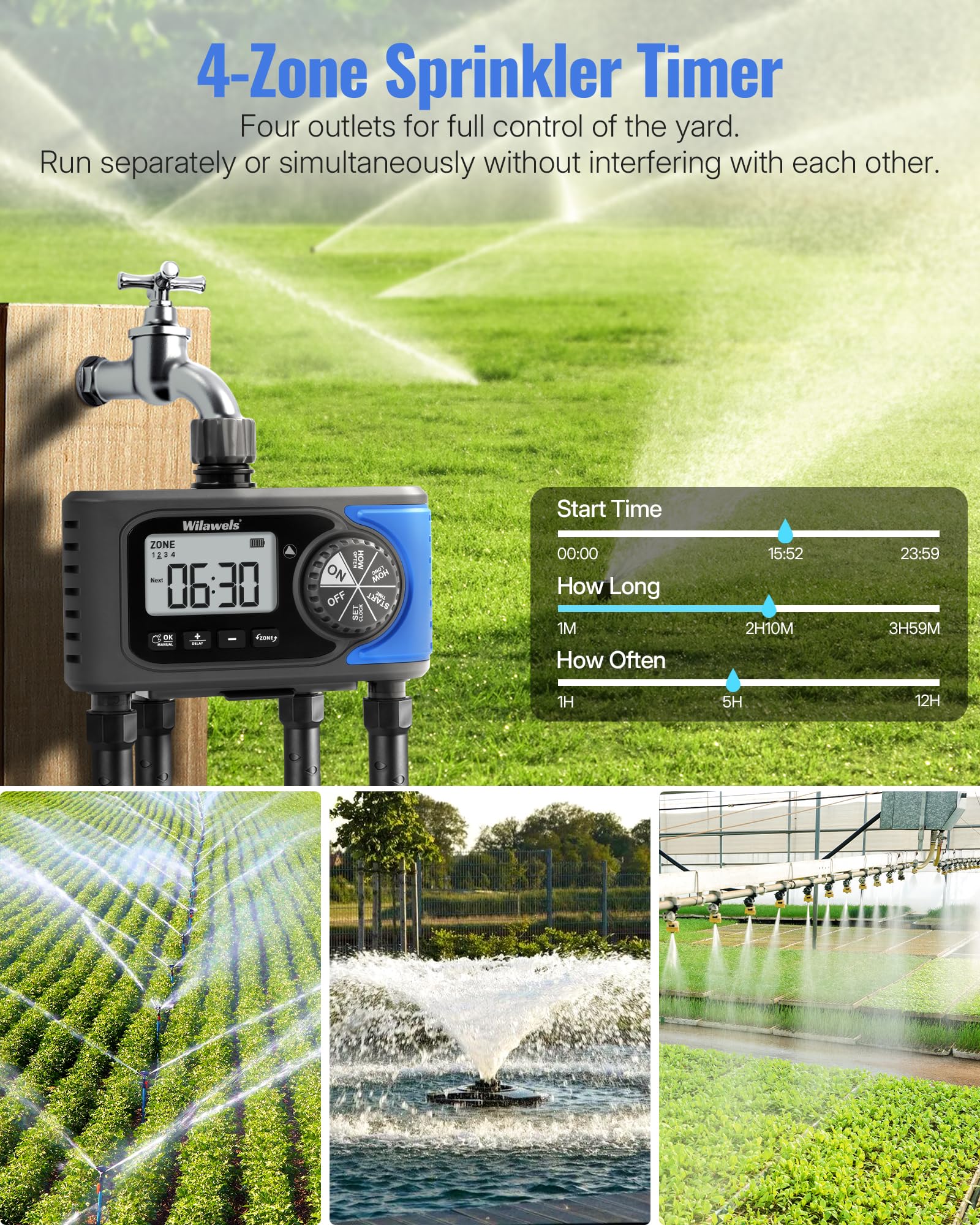 Snapklik.com : 4 Zone Sprinkler Timer, Smart Water Timer For Garden ...