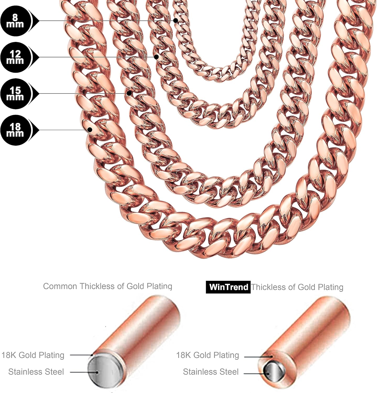 Cuban Link Chain Necklace or Bracelet With Design Box Clasp for Men 10MM/14MM Rose Gold Stainless Steel Hip Hop Miami Curb Chains 7.5-30 inch