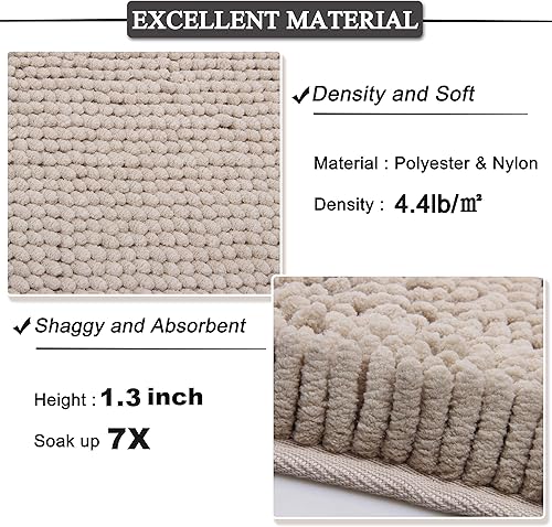 Miniatura 3 de Tapete de baño de chenilla suave, antideslizante, tapete absorbente para suelo de baño, cocina, entrada