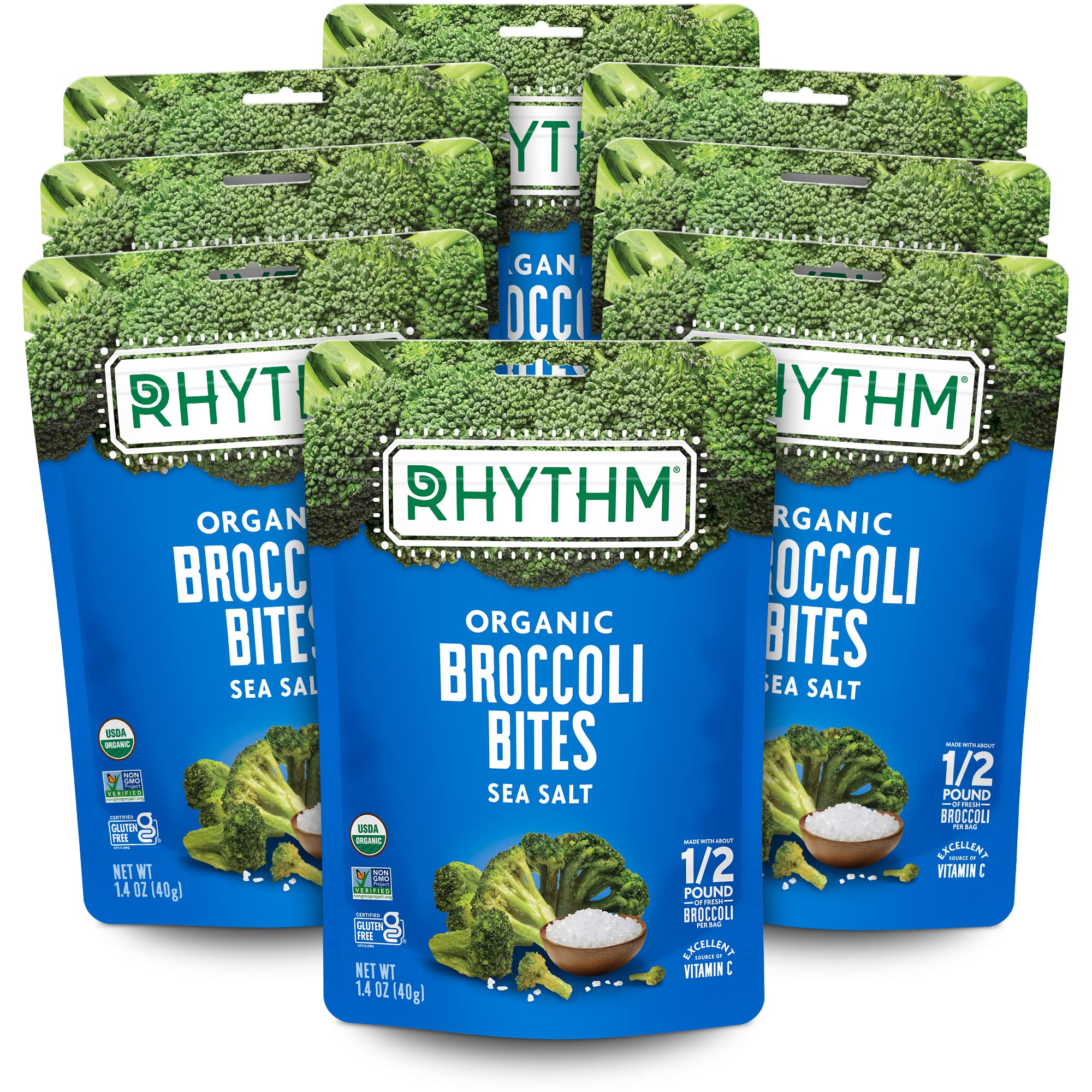 Rhythm Superfoods Organic Crunchy Broccoli Bites Sea Salt Flavor, Gluten Free, 1.4 Ounces (Pack Of 8)…