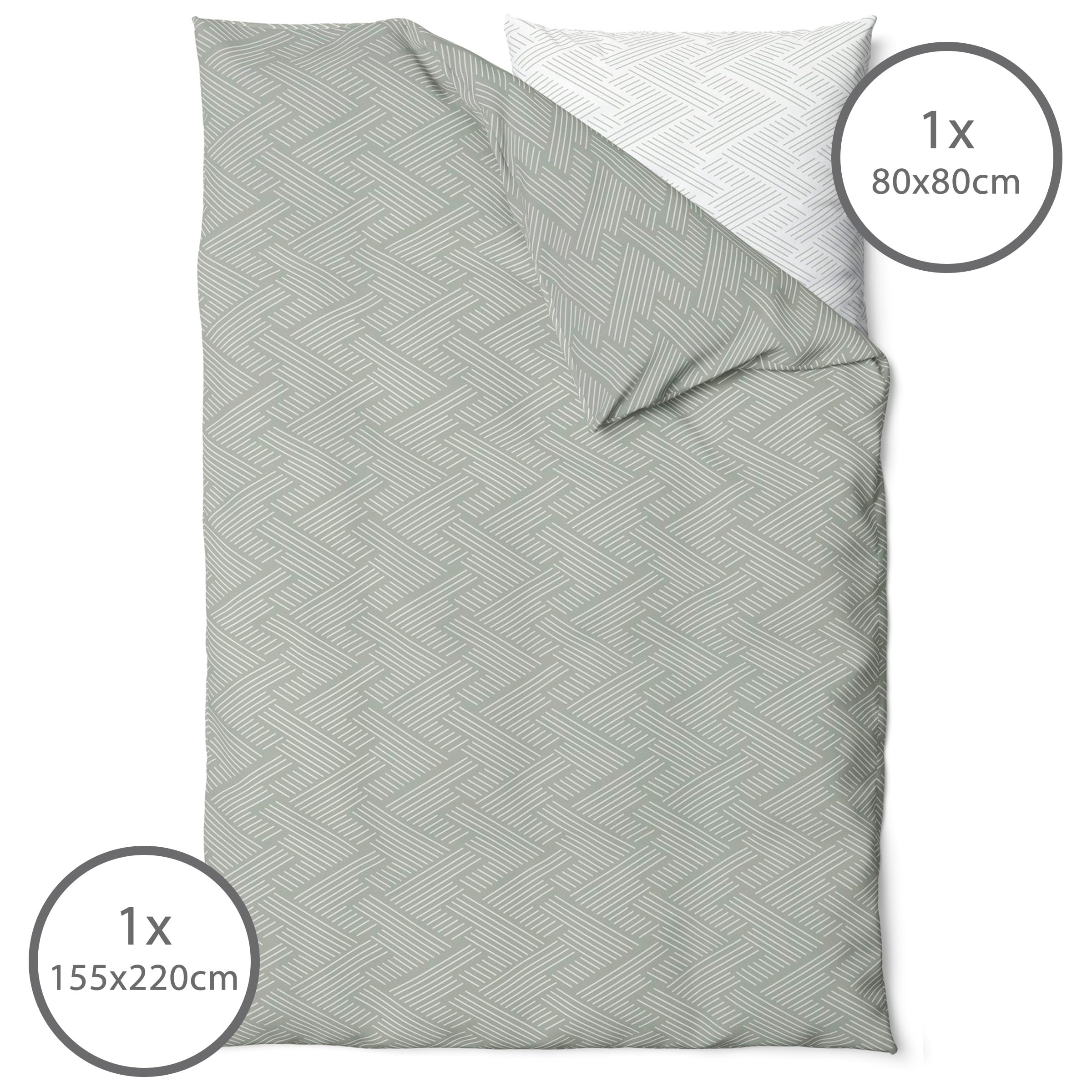 LINKHOFF Biber Bettwäsche 155x220cm 2 Teilig - Bettwäsche-Set Pastell Grün/Weiß Winterbettwäsche aus 100% Baumwolle in Hellgrün