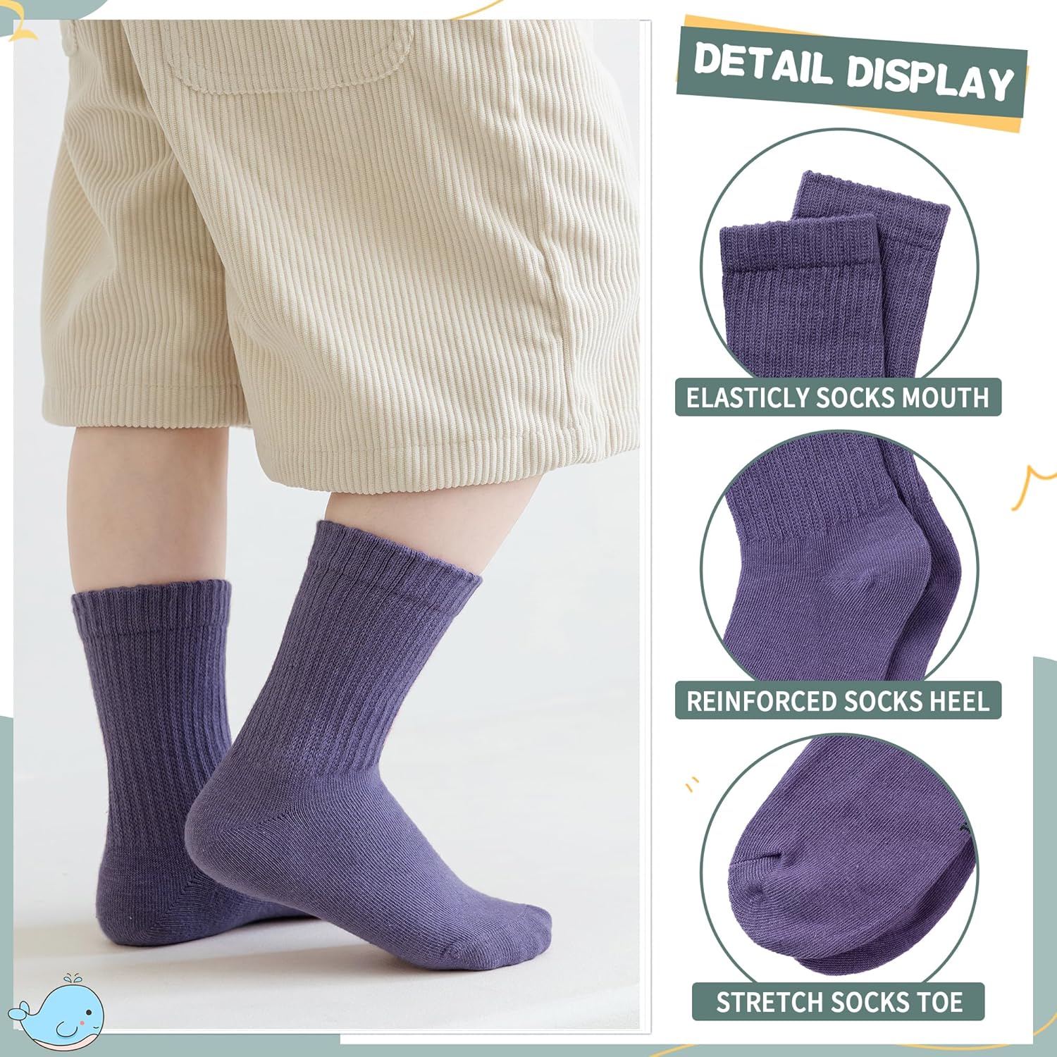 DoSmart Kids Girls Boys Socks Youth Teen Athletic Sport Basketball Soft Breathable Cotton Crew Socks 5 Pairs - Image 4